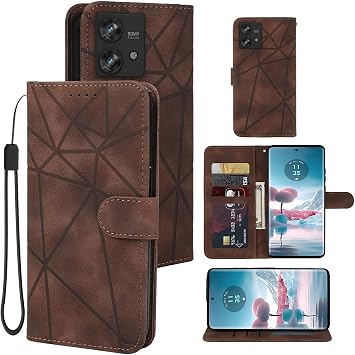 Protective Case for Motorola Edge 40 Neo Case Moto Edge 40 Neo XT2307-1 Case Flip Credit Card Holder Wrist Strap Stand Mobile Phone Case for Motorola Edge 40 Neo 5G Brown