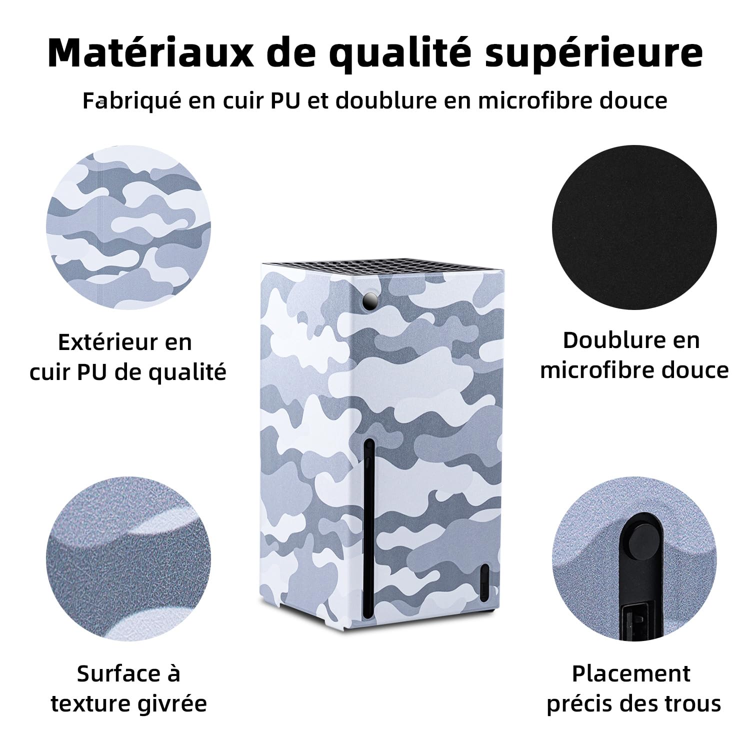 Mcbazel Magnétique Smart Wraps de Protection pour Console Xbox Series X, Accessoires en Cuir PU de Qualité Supérieure et Doublure Intérieure Douce - Camouflage Gris