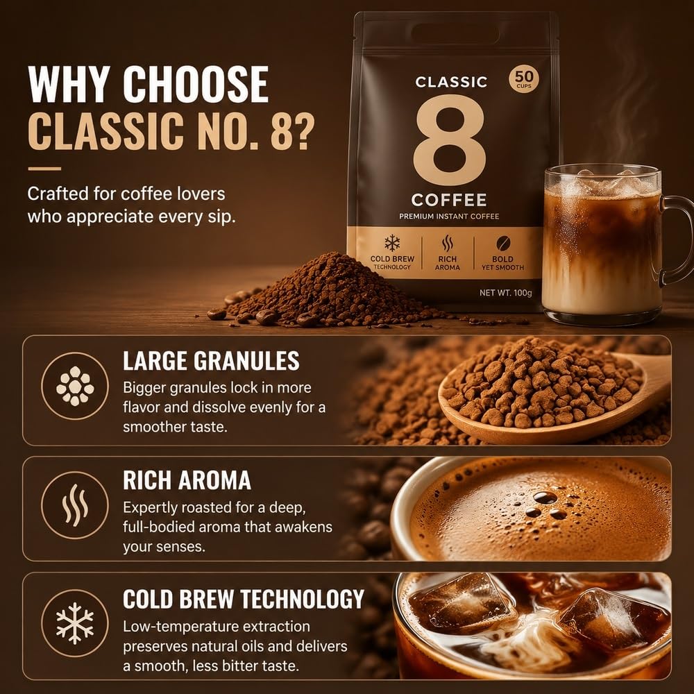 Caffè nero liofilizzato Classic No.8 Cold Brew, granuli grandi 100 g