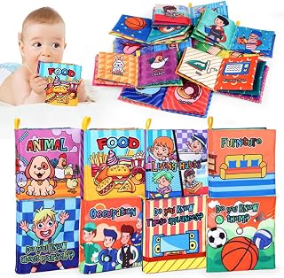 Baby Books 0-6-12 Months, 8PCS Best Baby Books, Indestructible Crinkle Books for Babies, Early Education Soft Book & Baby Toys for Babies, Non-Toxic and Washable Newborn Books