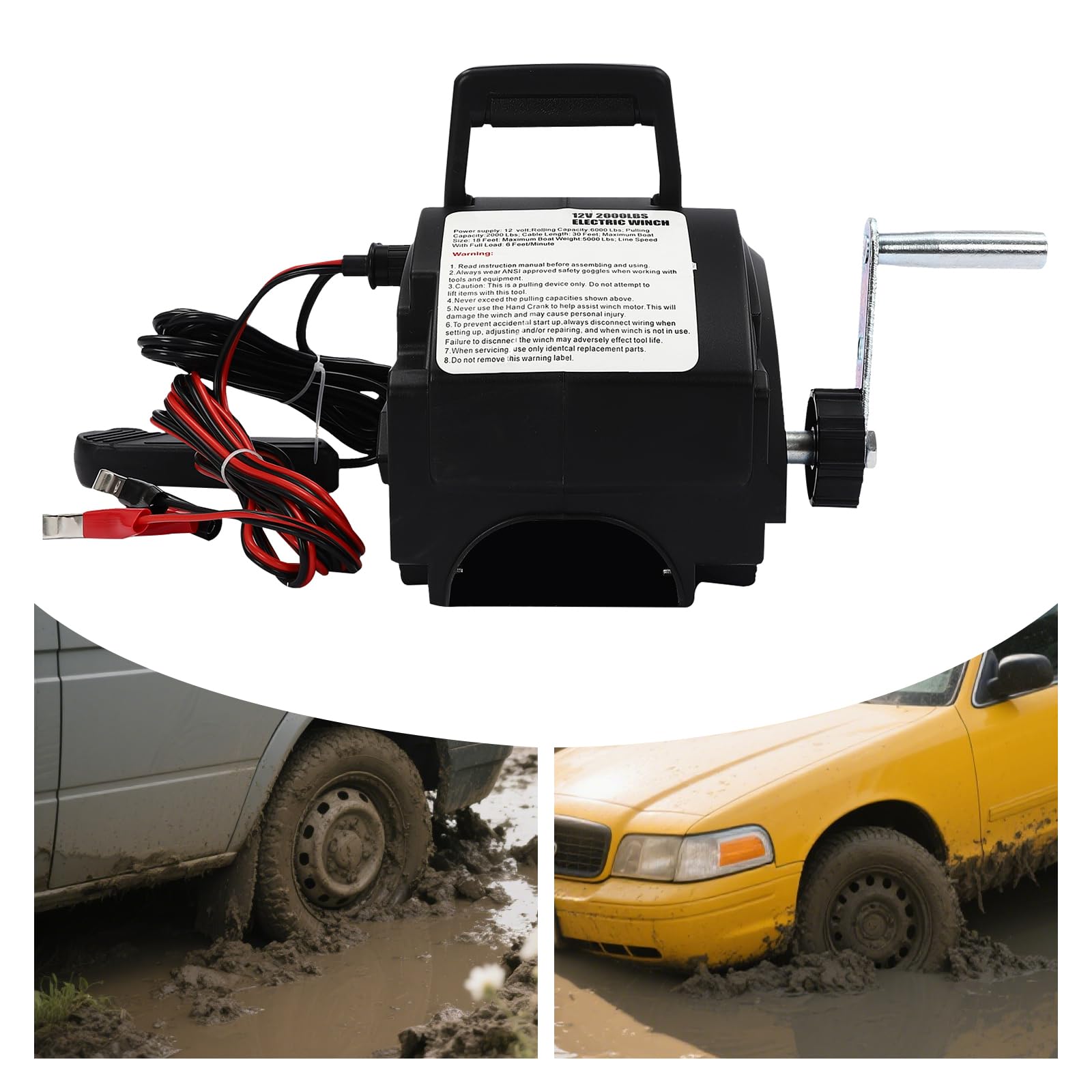Paranco Elettrico, Verricello Portatile, 2267,96 Kg, con Manovella, Argano Di Sollevamento, Gancio Solido, Strumento Rimorchio, Cabestan A Cavo, Adatto Per Automobili, Rimorchi, Camion, Yacht, Barche