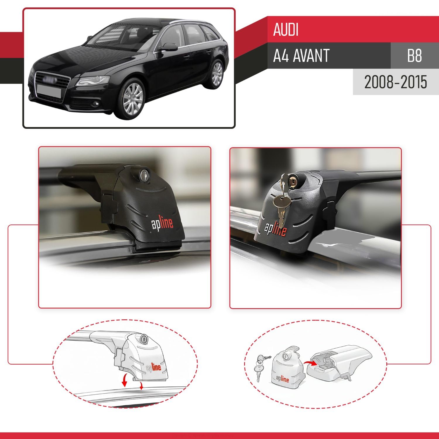 Belka poprzeczna AIR-2 do Audi A4 (B8) AVANT 2008-2015 Bagażniki dachowe bagażnik samochodowy czarny