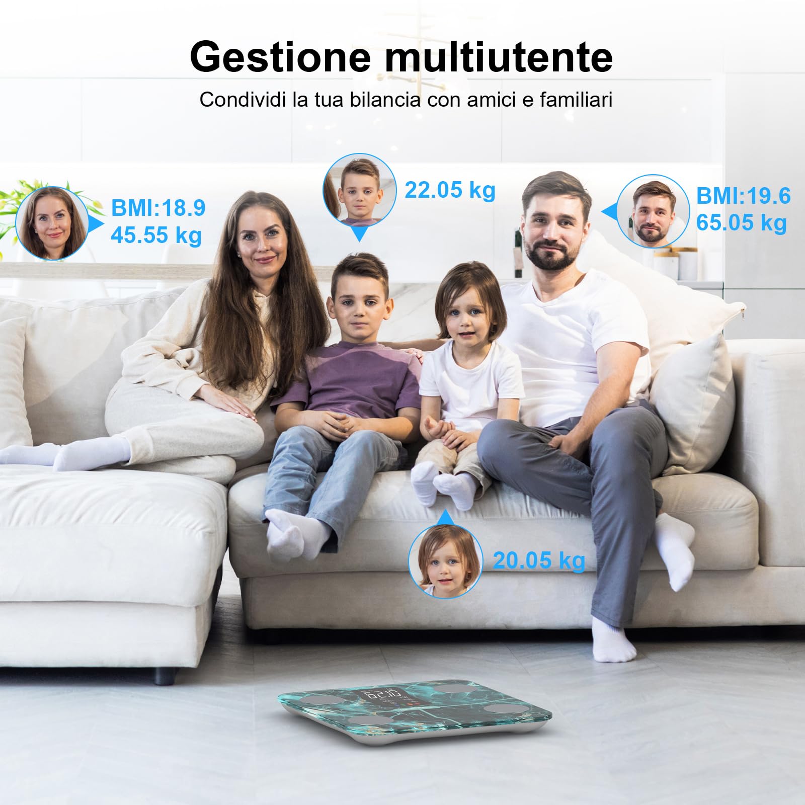 Healthkeep Bilancia per il Grasso Corporeo con Massa Muscolare, 15 Dati del Corpo con Analisi del Grasso Corporeo, Smart Bilancia con APP, Ampio Display VA, Verde Iridescente