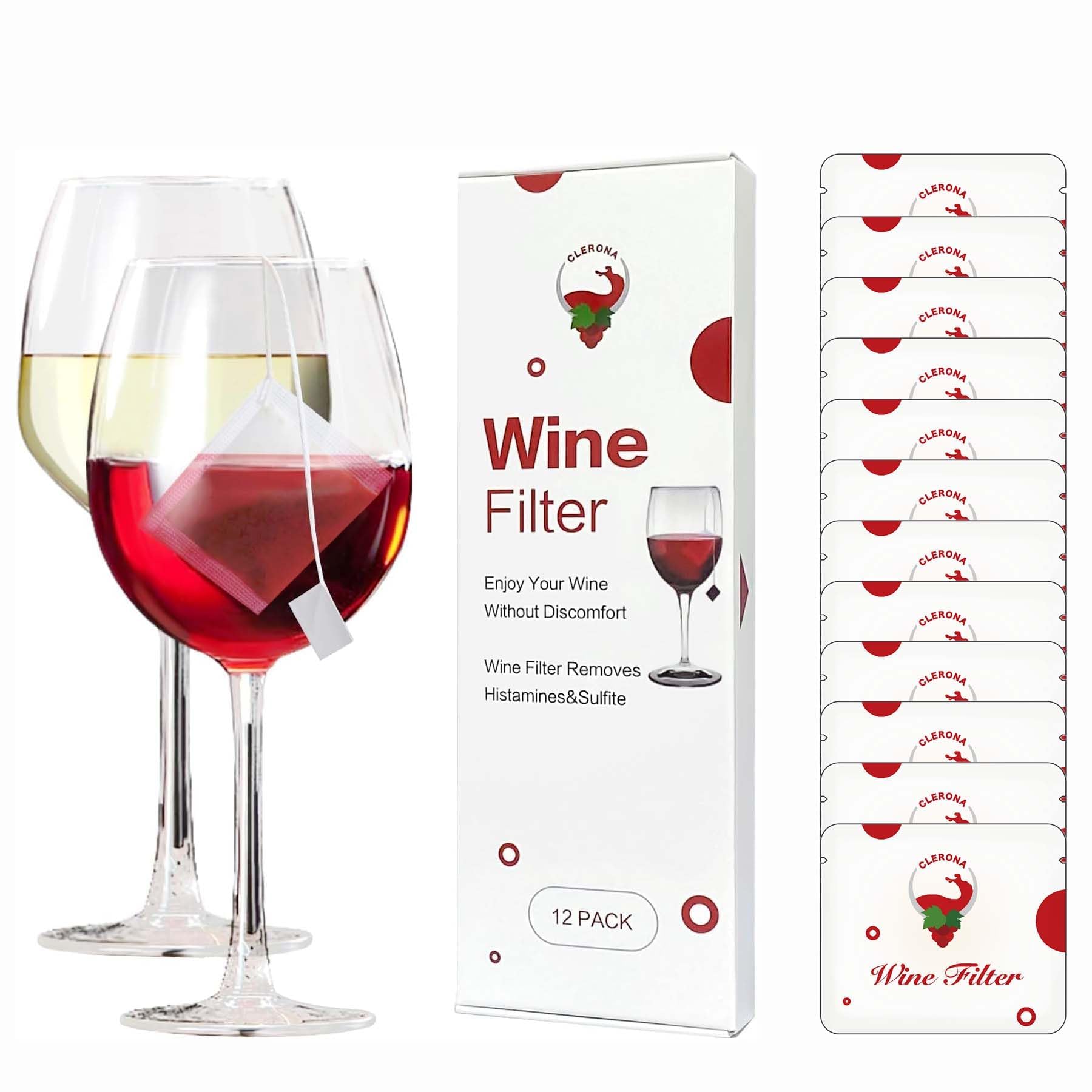 Filtri per vino, bacchetta per vino, purificatore di vino, rimuove istamine e solfiti, previene la sensibilità del vino (confezione da 12)