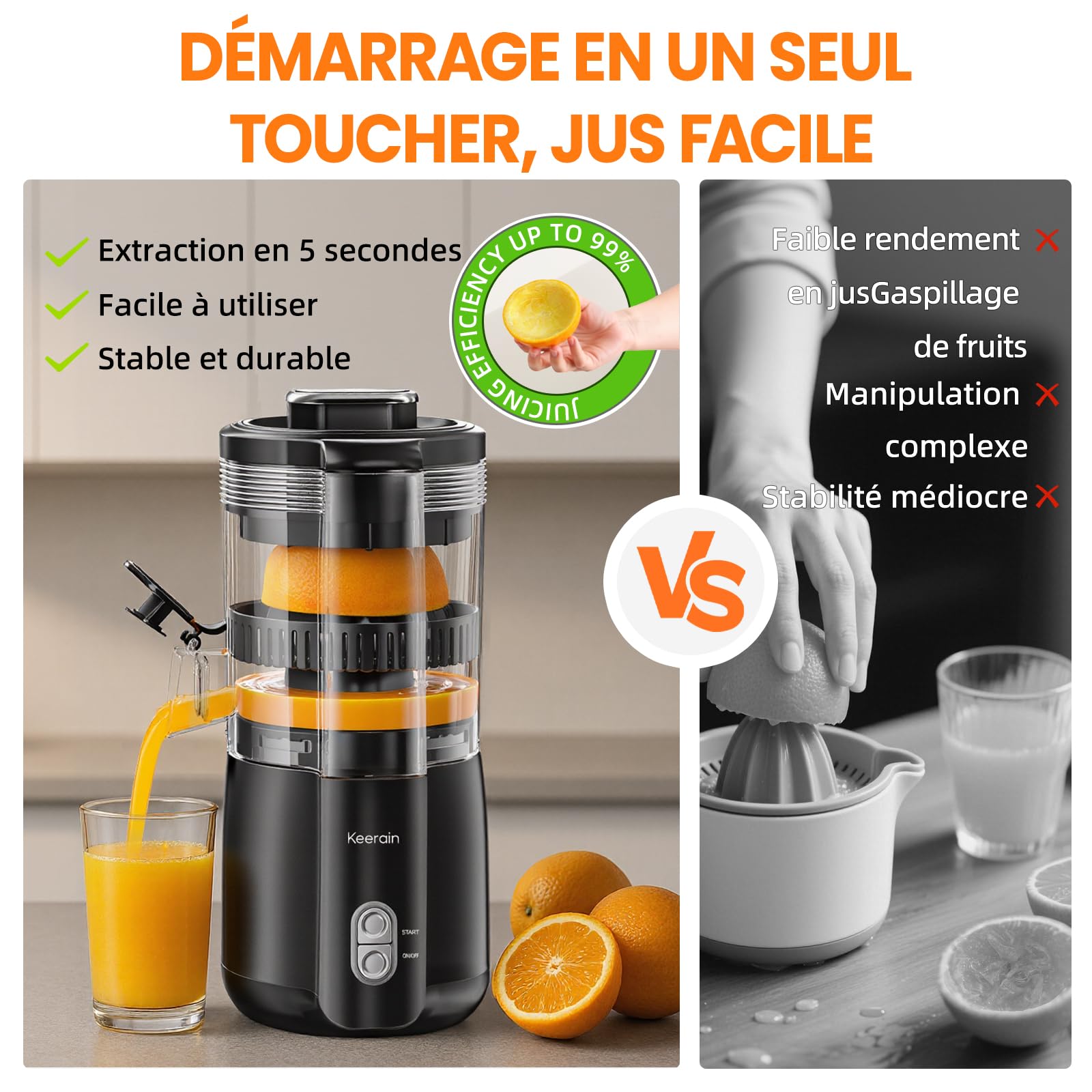Presse Agrume Electrique 100W Puissant – Extracteur de Jus Professionnel pour Oranges, Citrons, Grenades – Haut Rendement, Anti-Gouttes, Facile à Nettoyer