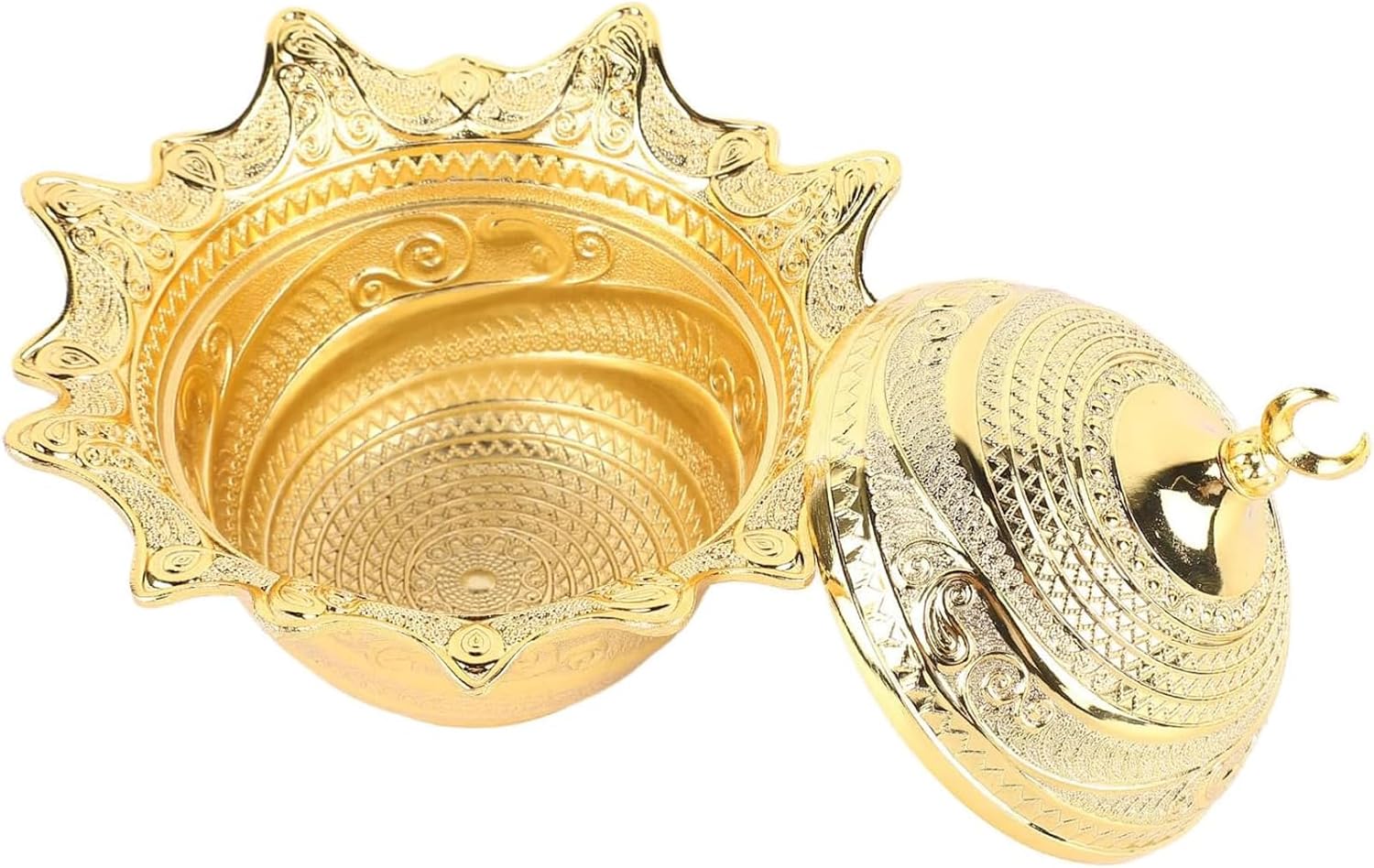 Gold Candy Bowl Turkish Candy Serving Bowl with Lid Sugar Chocolate Candy Bowl Multi Purpose Metal Decorative Bowl for Weddings, Parties, Events, Restaurants, Home Decor (Large)