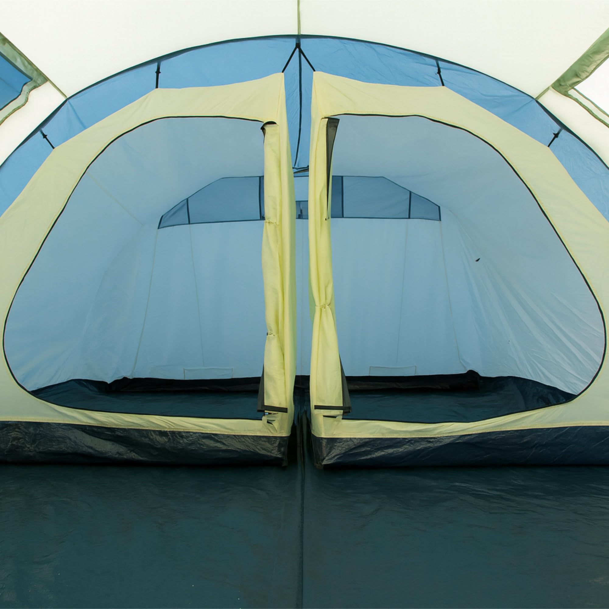 CampFeuer Namiot Multi dla 4 osób, tunelowy z ogromnym przedsionkiem, wodoodporność 5000 mm, namiot kempingowy z płytą podłogową i przestawialną ścianą przednią, namiot grupowy lub rodzinny, kolor niebiesko-beżowy (piaskowy)