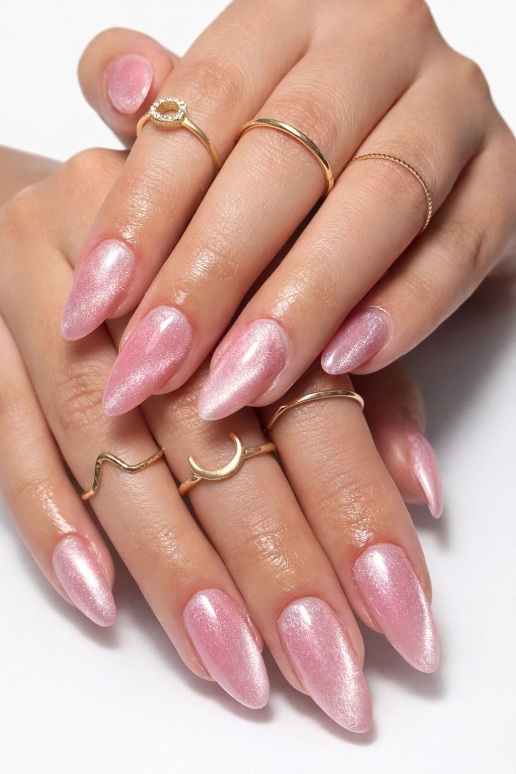 Artificial Nails - Press-on with Cat’s Eye Effect (New Rose Gold) | Pack of 24 Medium Almond Shape | Reusable & Pre-Designed Fake Nails for Women & Girls-picture-48