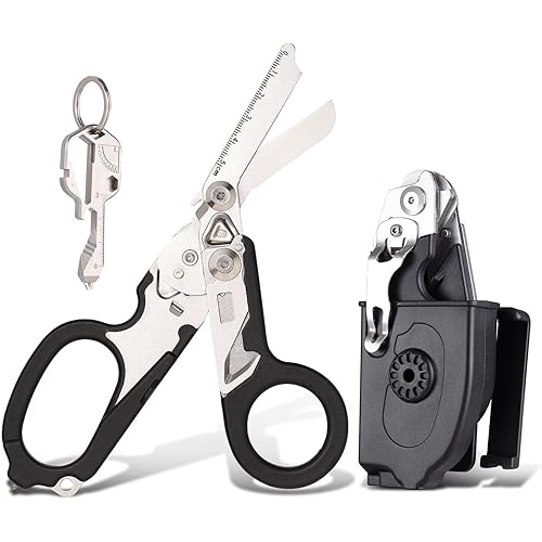 6in1 Trauma Shears,Emergency Shears with Strap Cutter and Glass Breaker and Compatible Holster Black (Black)