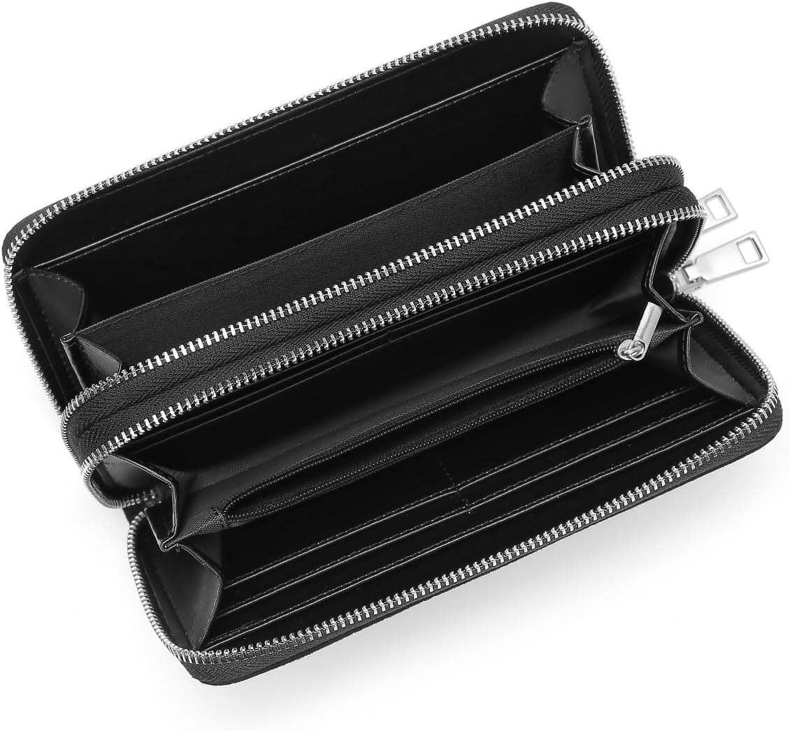 Rhinestone Zip Around Double Zippers Wallet with Multiple Card Slots and Coin Pouch - Image 2