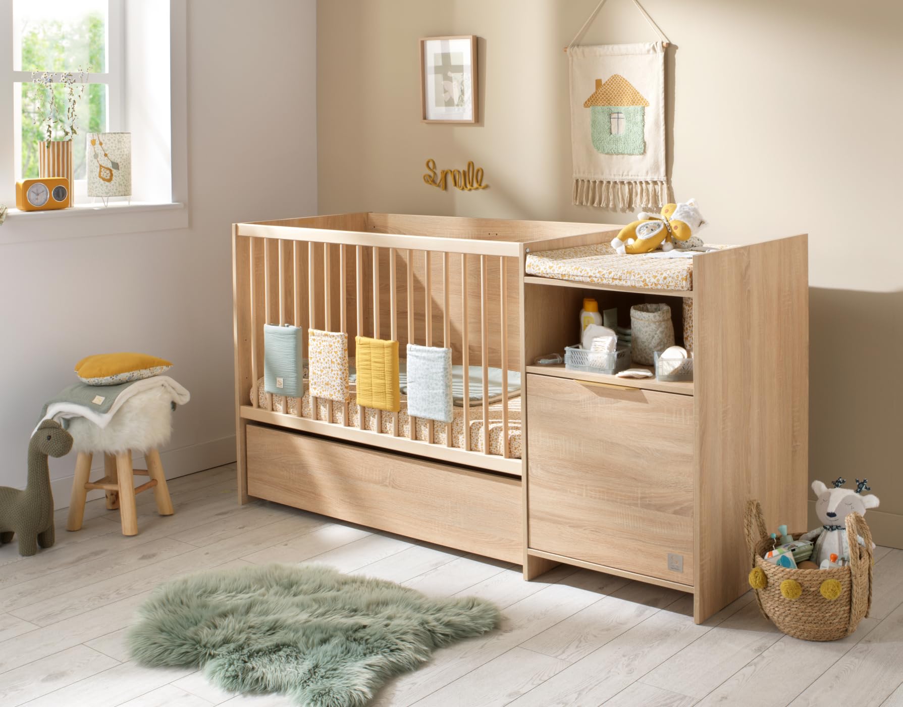Sauthon Lit combiné 120x60 évolutif en 90x190 avec Porte décor chêne doré