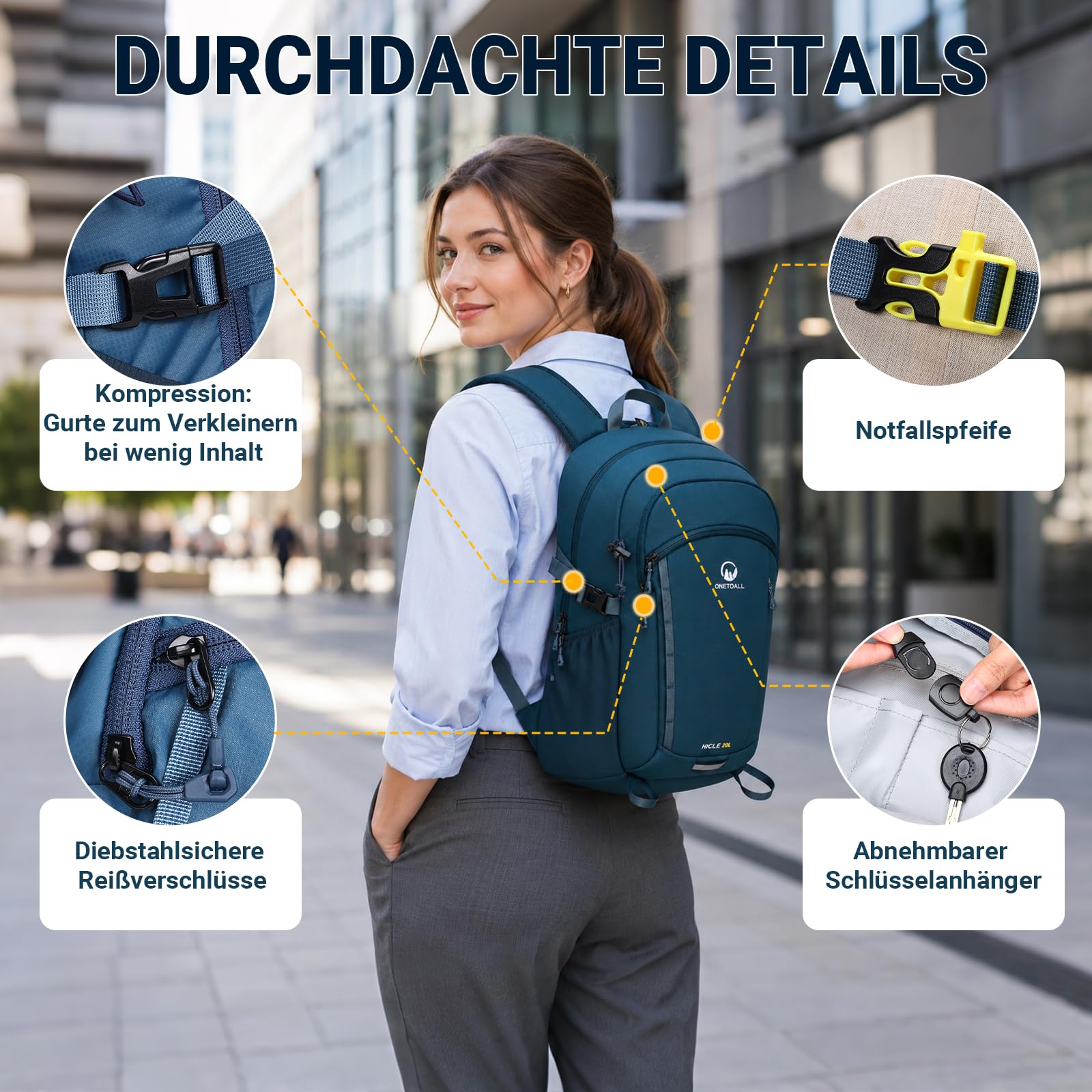 Wanderrucksack Damen & Herren 20L, Leichter Tagesrucksack Klein, Rucksack Wasserdicht mit Regenhülle für Tageswanderungen, Kurze Touren, Radfahren, Pendeln, Nur 510g