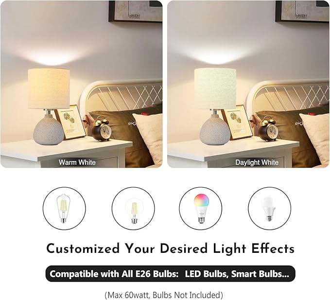 BrightWe Earth Brown Rustic Ceramic Table Lamp Set of 2, Small Table Lamp Farmhouse Rustic Lamp Set Bedside Table Lamps for Bedroom Nightstand Side Table Lamps for Living Room, 13.7IN photo 6