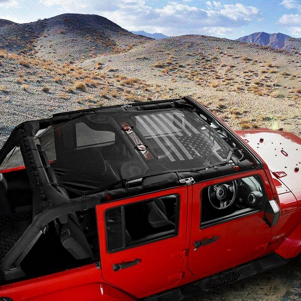 Us Flag Mesh Shade Top Cover Provides Sun Protection 4 Door 1pcs/Set Roof for Jeep for Wrangler 2007-2017 Black HUAMAO20182975