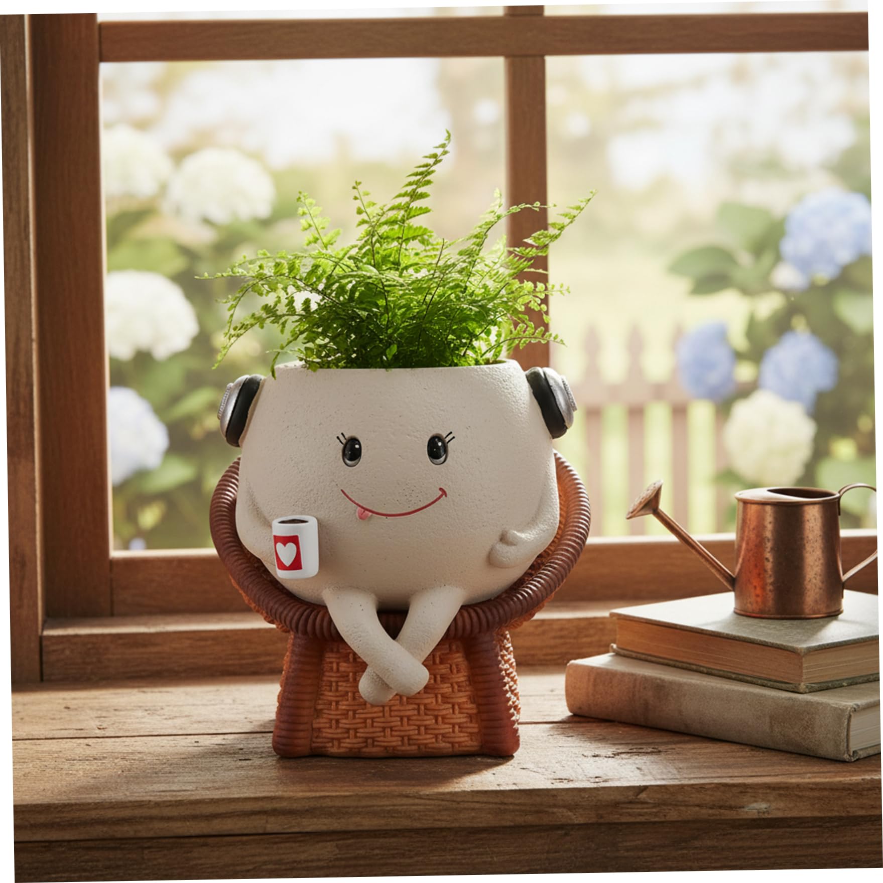 Comebachome Face Planter, Smiling Cute Small Planter for Succulents, White Resin Decorative Pot with Chair for Indoor Outdoor Garden, Table, Desk Decor (5 Inch), Utilisation d'été