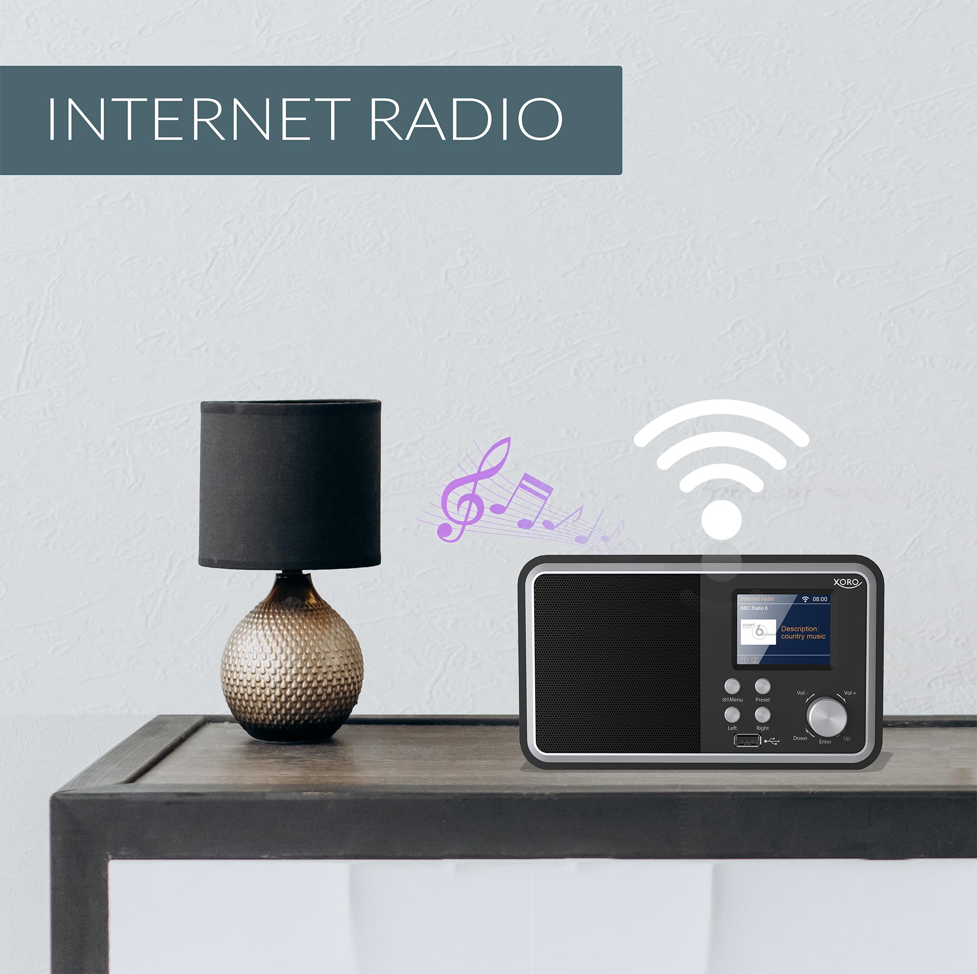 XORO DAB 300 IR digitales WLAN Internet Radio mit DAB+ & FM Empfang, Bluetooth 5.2, Podcast-Wiedergabe, 2,4" Zoll Farbdisplay, integriertem Wecker, Schwarz