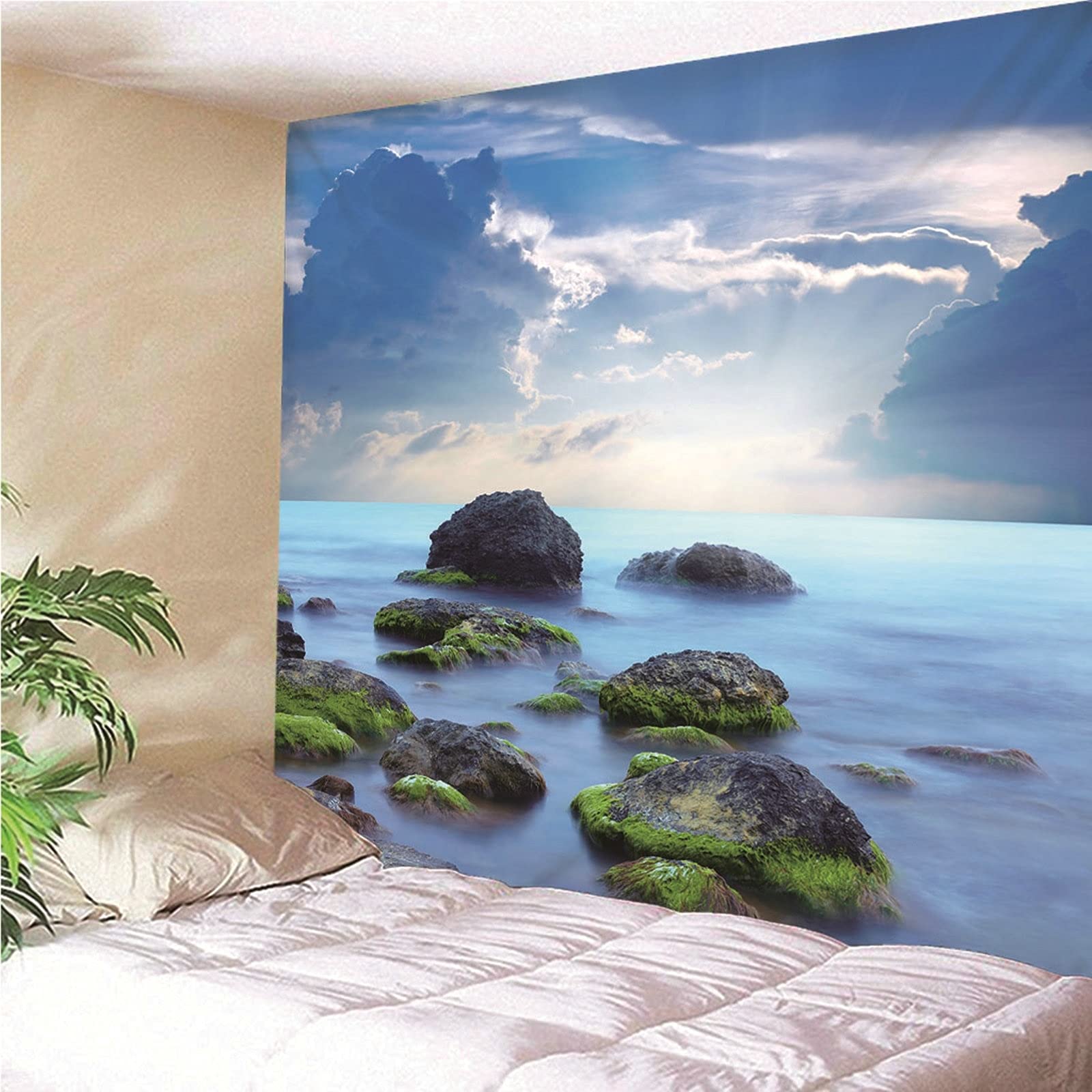 Aeici Tapiz Tela Muro Playa, Tapiz Pared Habitacion Tapiz Cielo de Piedra- Azul Marrón, 200x200CM