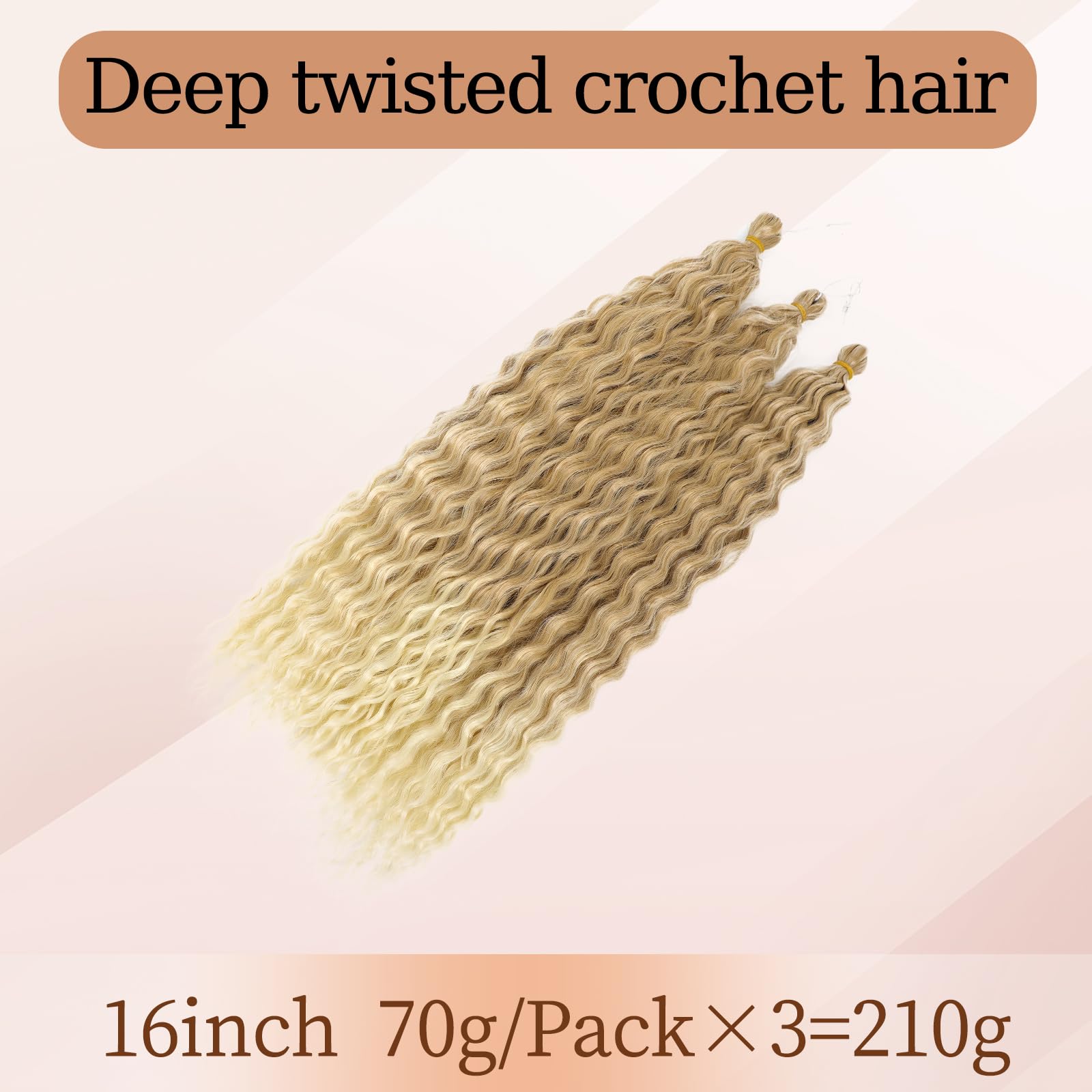 TAOYEMY Deep Wave Crochet Curly Braiding Hair 16 Inch 3 Packs Ocean Wave Crochet Hair Extensions Synthetic Curly Crochet Hair For Women (T27/613 - Image 4