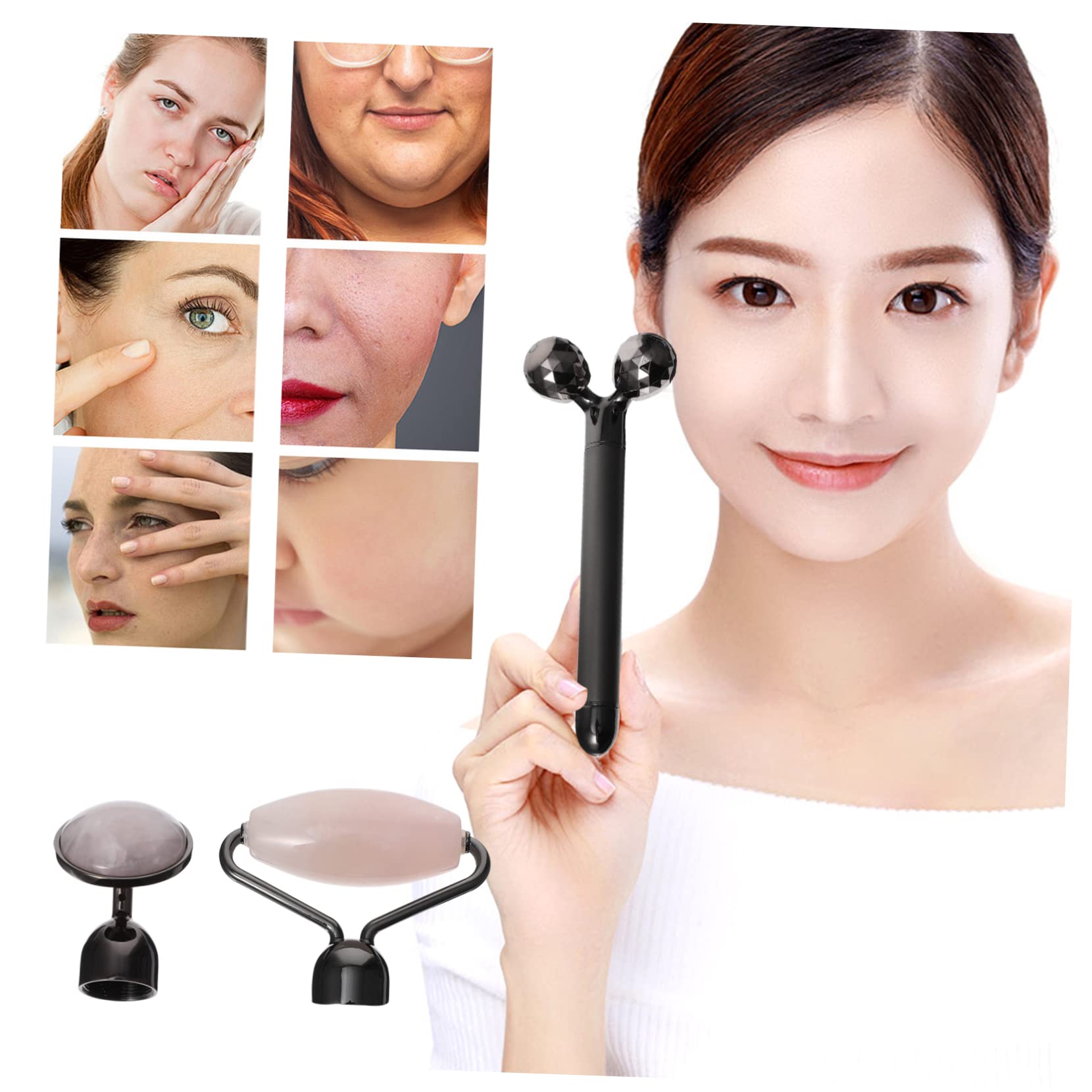 3-in-1 Gesichtsroller aus Natürlichem Jadekristall und Zinklegierung mit Aa Batterie für Strahlende Haut und Kollagenförderung zur Gesichtsmassage