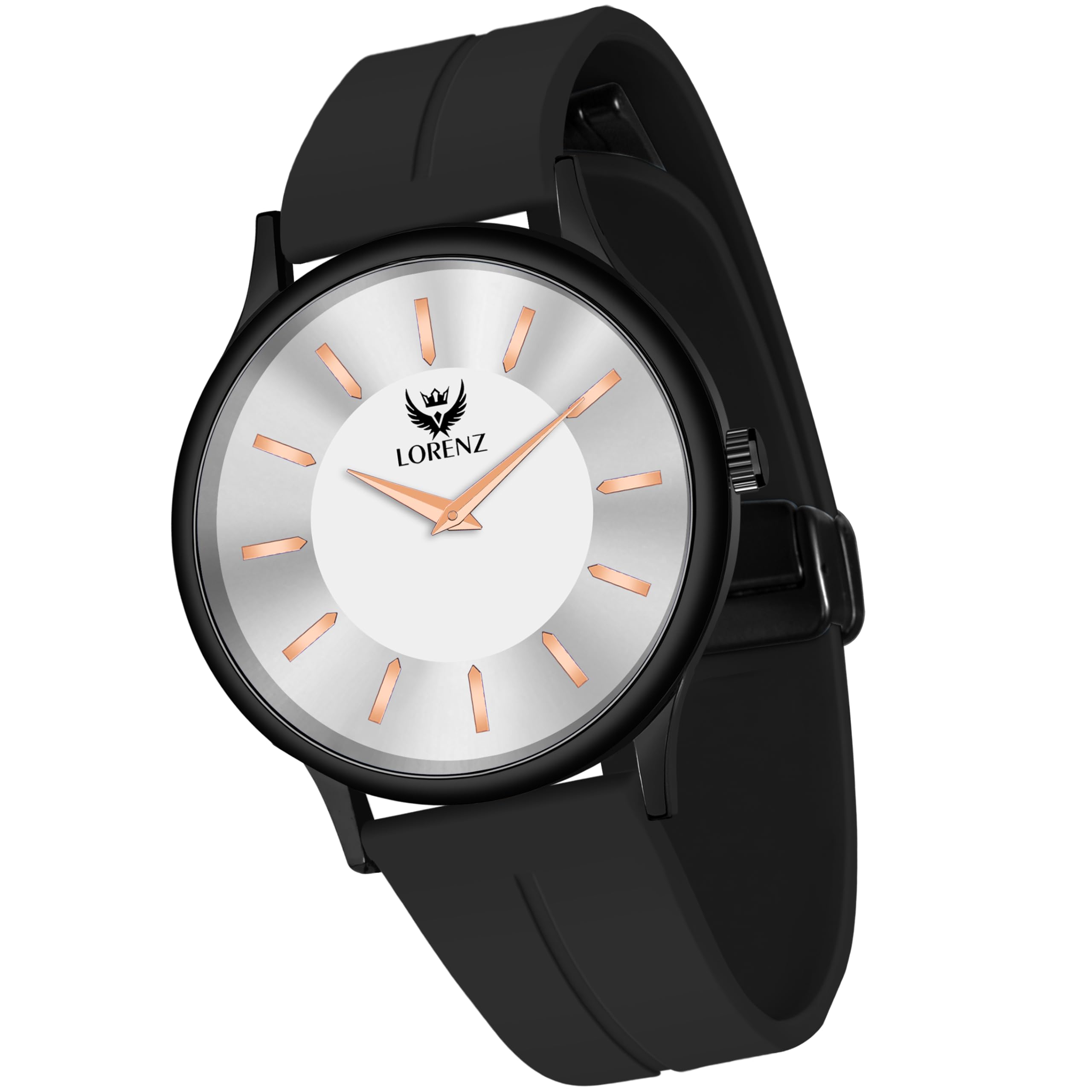 LORENZSlim Case Analog Watch with Black Silicone Magnetic Adjustable Strap |Watch for Men & Women
