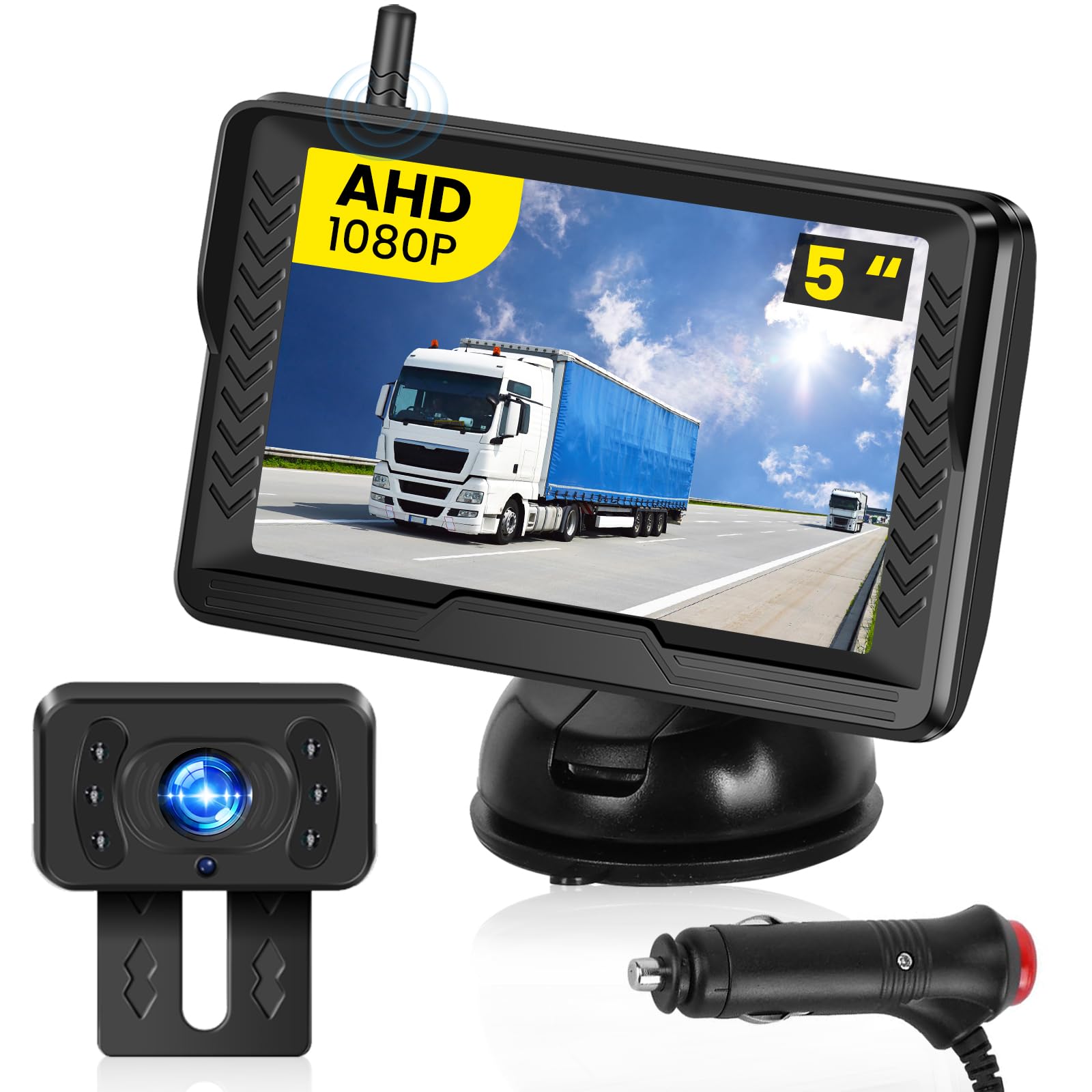 Inefala Kit de Monitor de Cámara de Marcha Atrás Inalámbrico con Pantalla de 5 Pulgadas, IP69 Impermeable Visión Nocturna Camaras de Visión Trasera Reversa para Camiónes, Remolques, Coches, RV