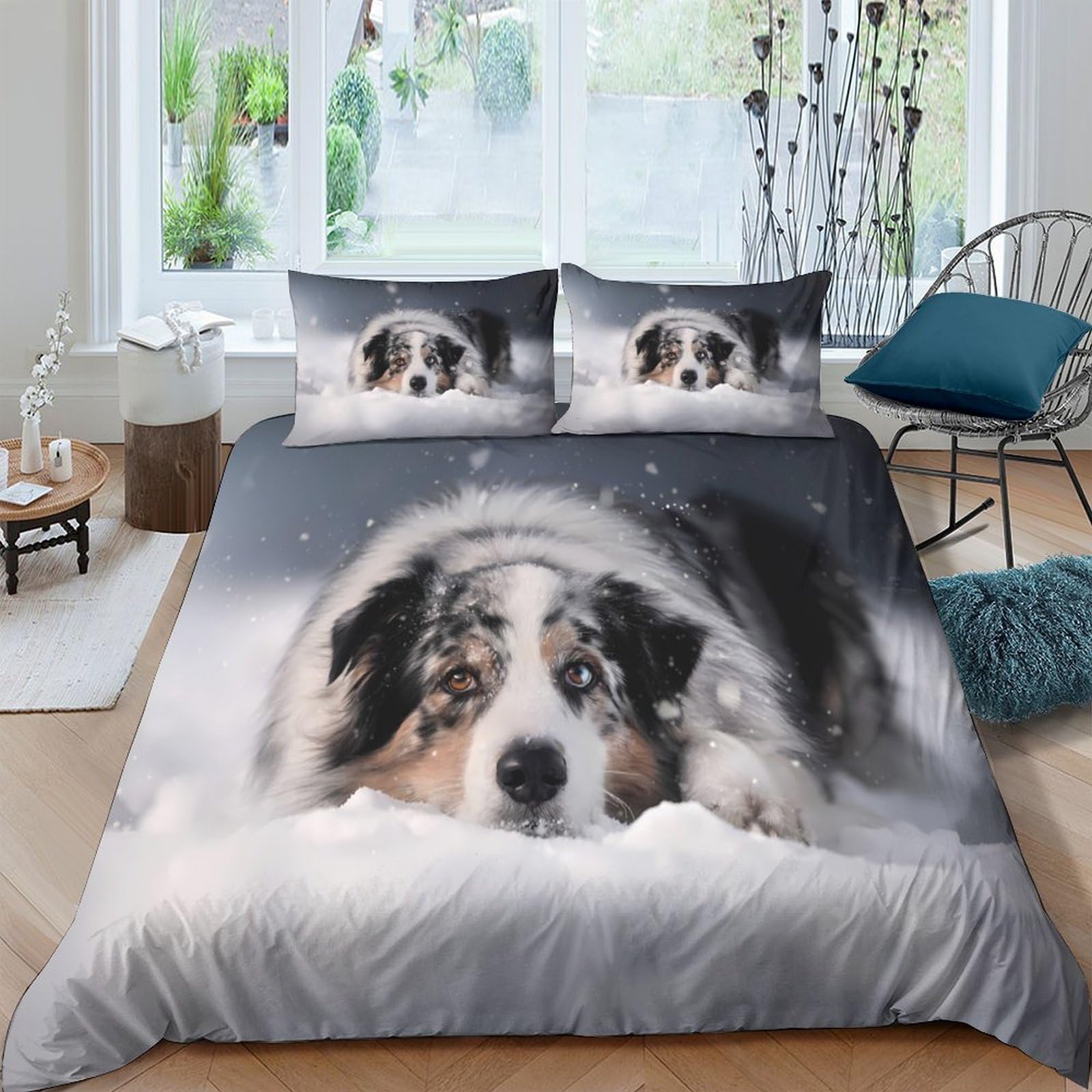 Ctjqhvkz Style-9 3D Printed Australian Shepherd Fitted Sheet Microfiber Soft Breathable Dog Pattern Bed Sheet For Bedroom Guest Room Decor Single（135X200cm）