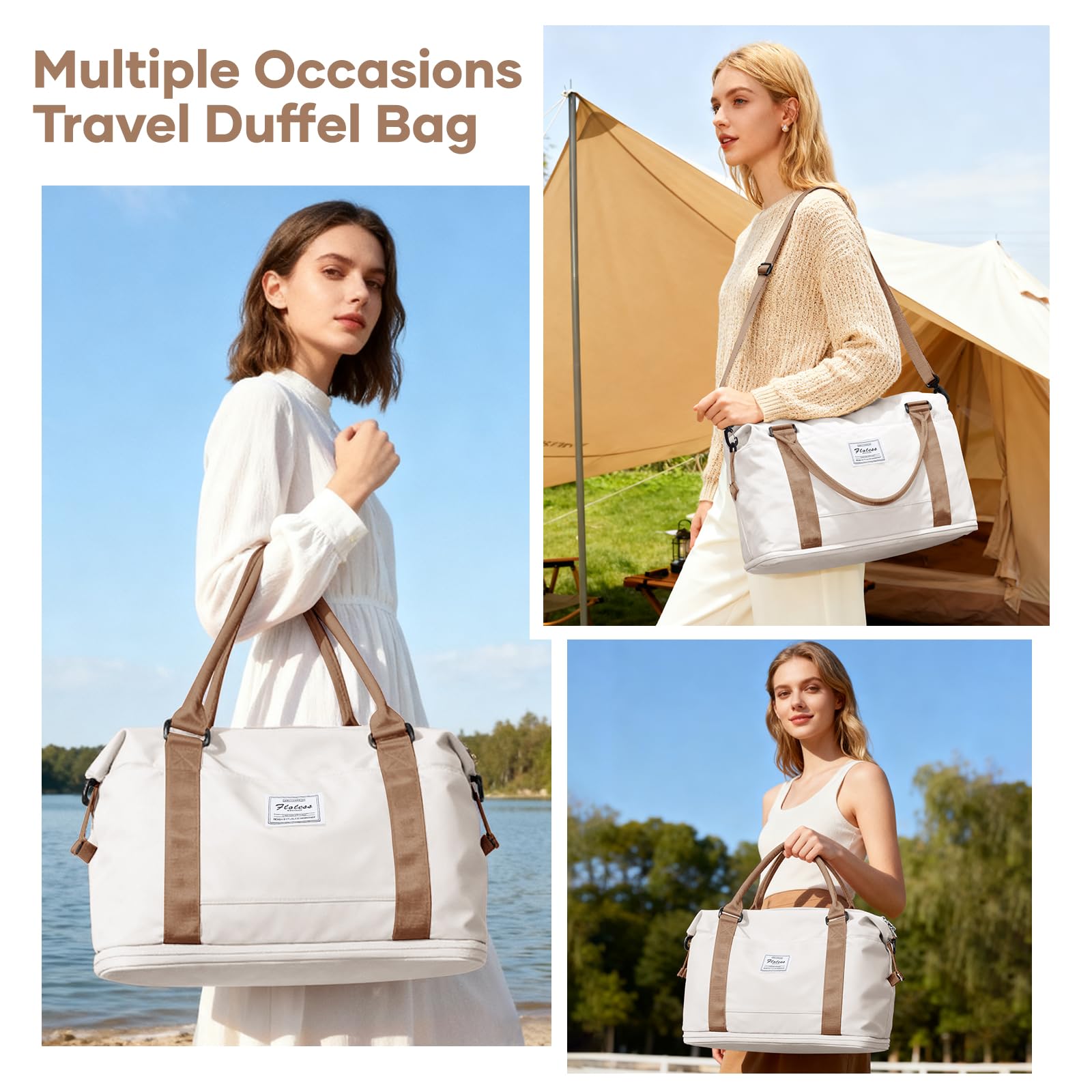 HPLQQ Bolsa de Viaje 40x30x20 Ryanair Equipaje de Mano de Fin de Semana de Deporte Mujer con Compartimento para Zapatos Bolsa Gimnasio Bolso Maternidad Hospital,A01-Marr贸n Beige