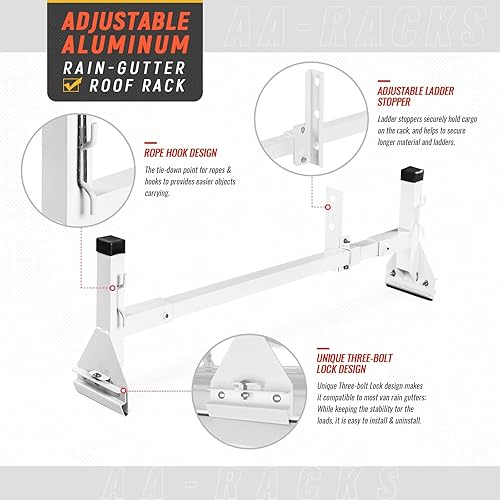 Miniatura 4 de AA-Racks Modelo AX27 Barra cuadrada de aluminio de 2 barras de techo de furgoneta de lluvia con barra media ajustable