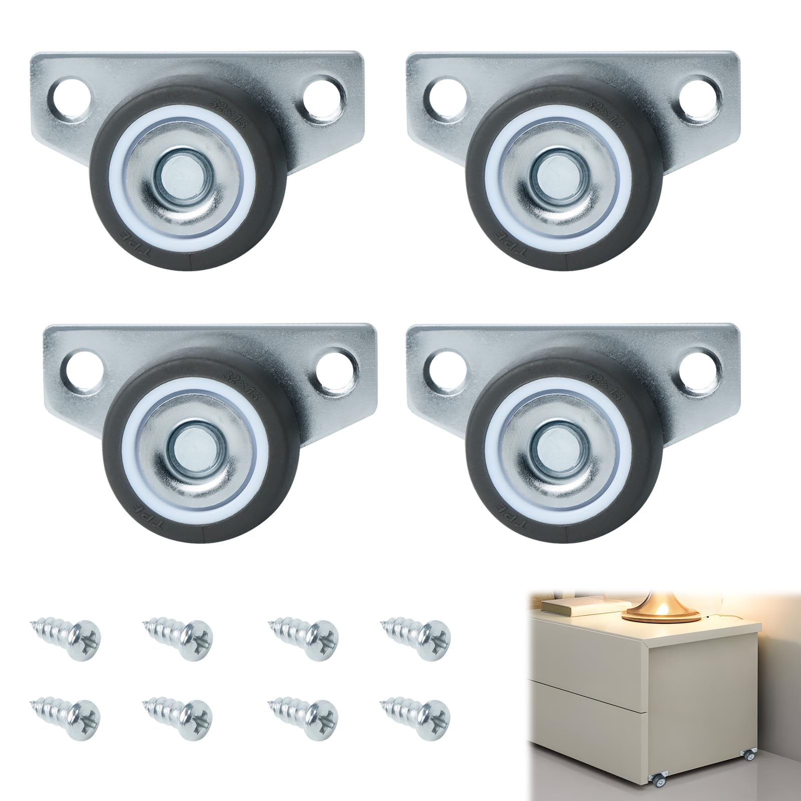 Pack of 4 Ball Castors for Furniture Furniture Castors, Small Fixed Castors