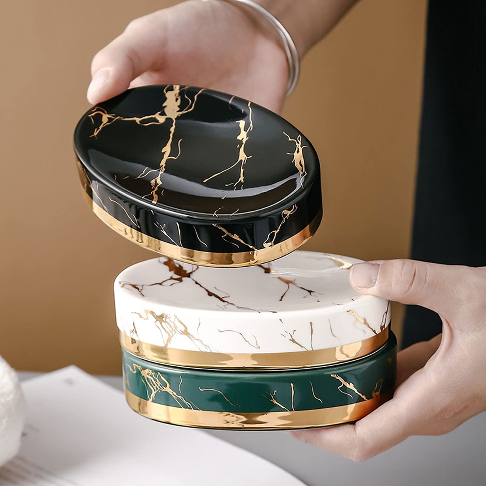 Jabonera de cerámica Jaspeada para baño, artículos de Almacenamiento de jabón para baño de Hotel y Restaurante, decoración de baño, jabonera para el hogar
