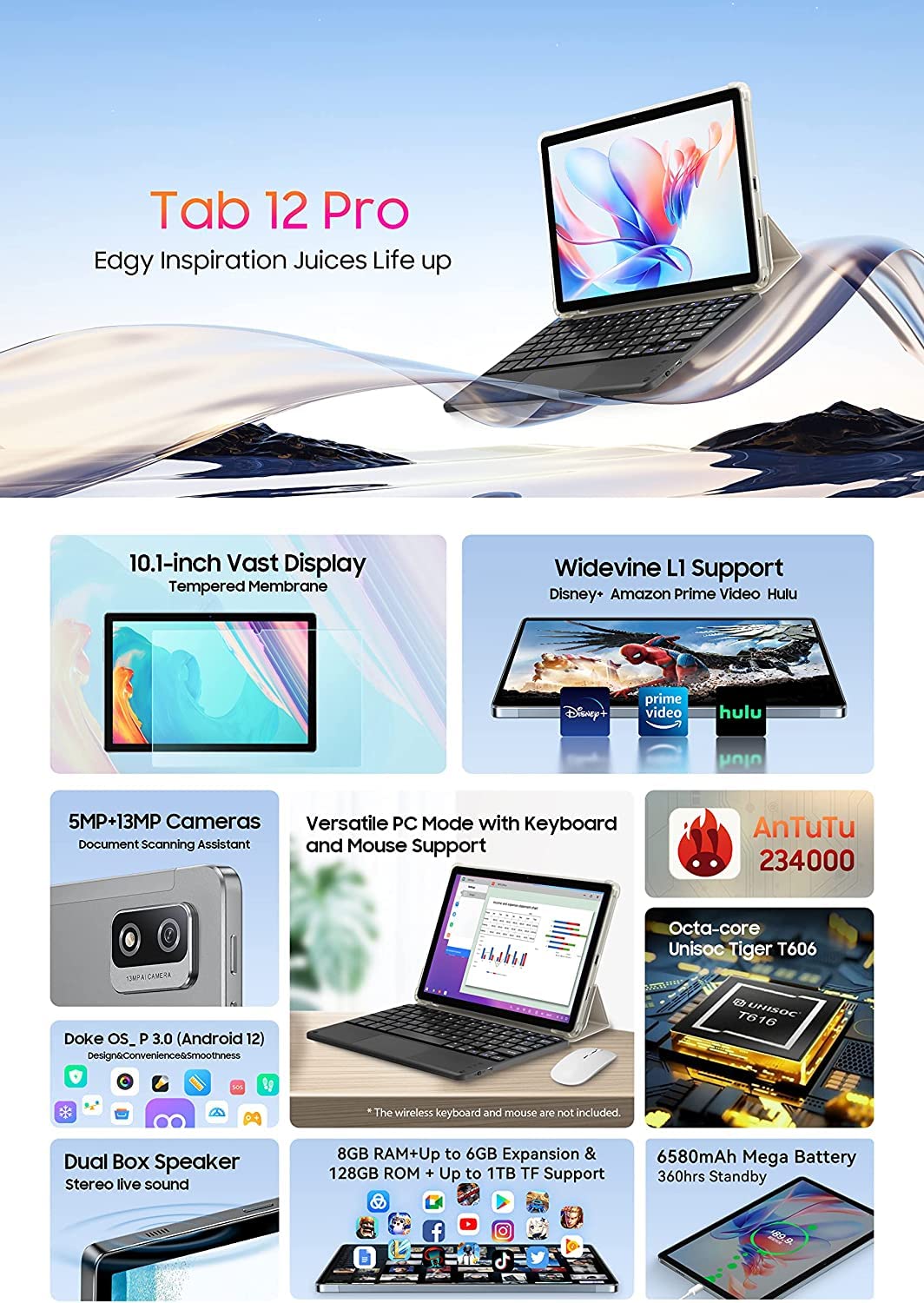 Blackview Tab 12 Pro Android 12 Touchscreen Tablet, tela FHD+ de