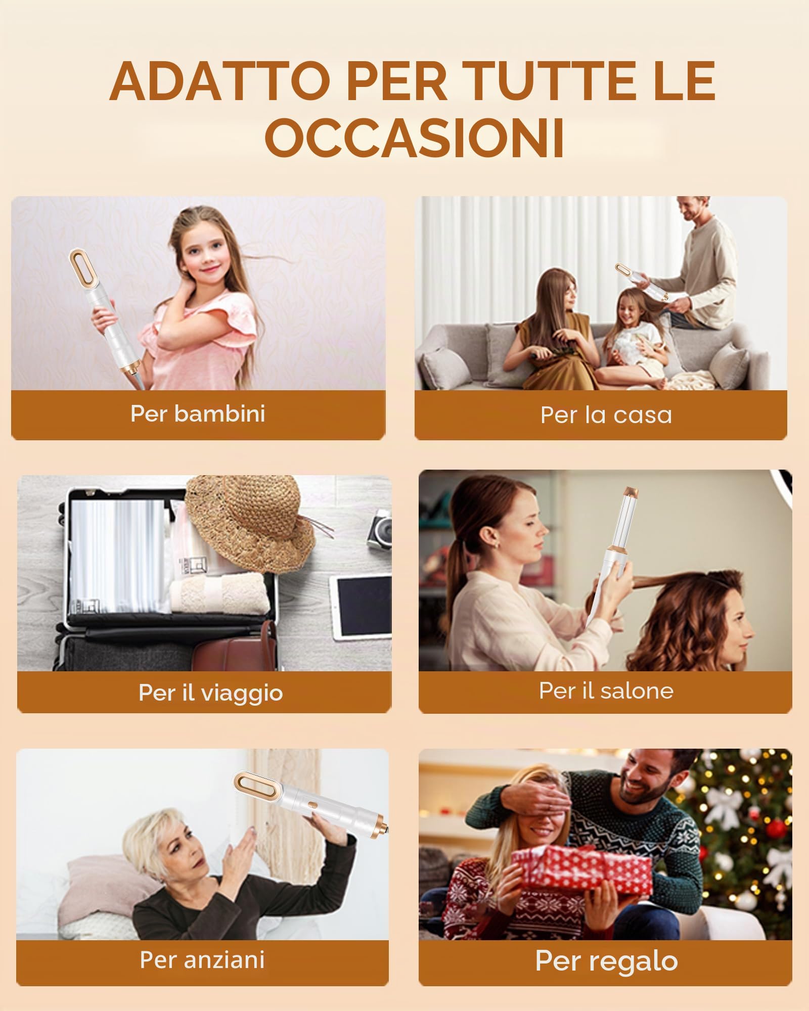 UKLISS Spazzola Asciugacapelli 6 in 1, Hair Styler Set with Hair Dryer Brush, Arricciacapelli Automatico, Thermal Brush, Spazzola Lisciante, Spazzola ad Aria Calda, Regali per Donne Styling - Bianco