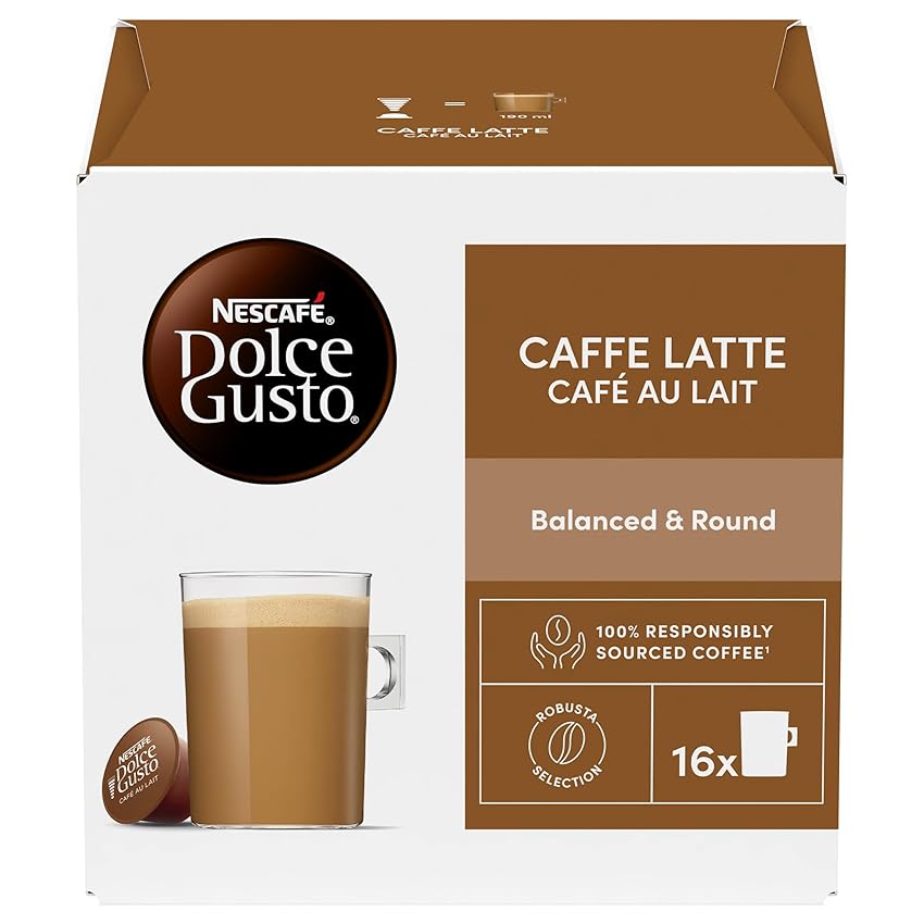 NESCAFÉ DOLCE GUSTO Caffè Latte, 3 Confezioni da 16 Capsule (48 Capsule Compatibili Nescafé Dolce Gusto)