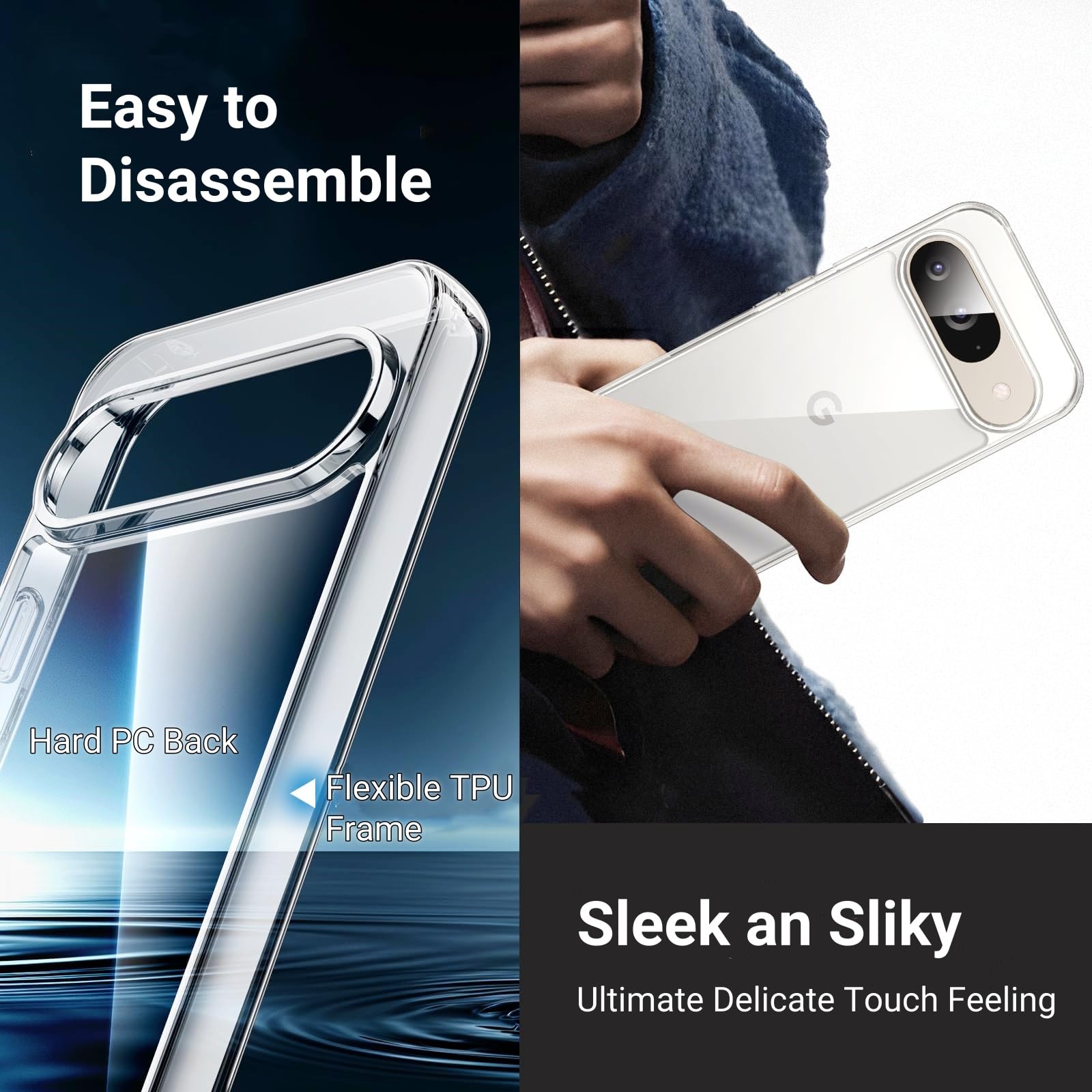 AHABIPERS Clear Phone Case for Google Pixel 9 and Pixel 9 Pro Case + 3 Tempered Glass Screen Protector - Image 3