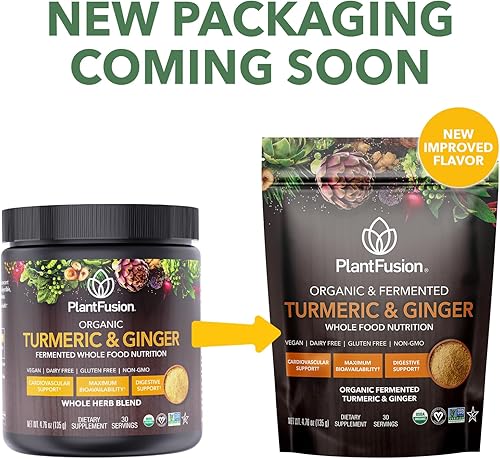 Miniatura 3 de PlantFusion - Mezcla de bebida de cúrcuma y jengibre, nutrición fermentada de alimentos integrales, suplemento de hierbas en polvo con curcuminoides