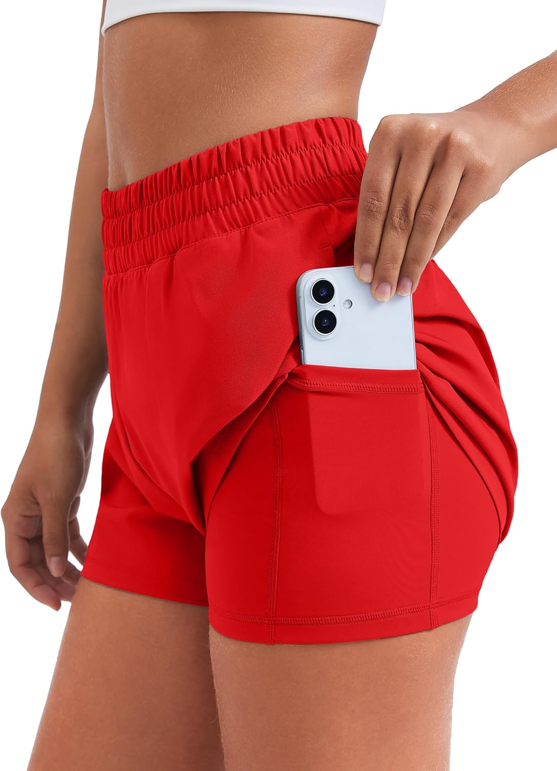 PINSPARK Women's 2 in 1 Running Shorts Quick Dry 2.5" Athletic Shorts High Waisted Workout Shorts with 4 Pockets - Image 4