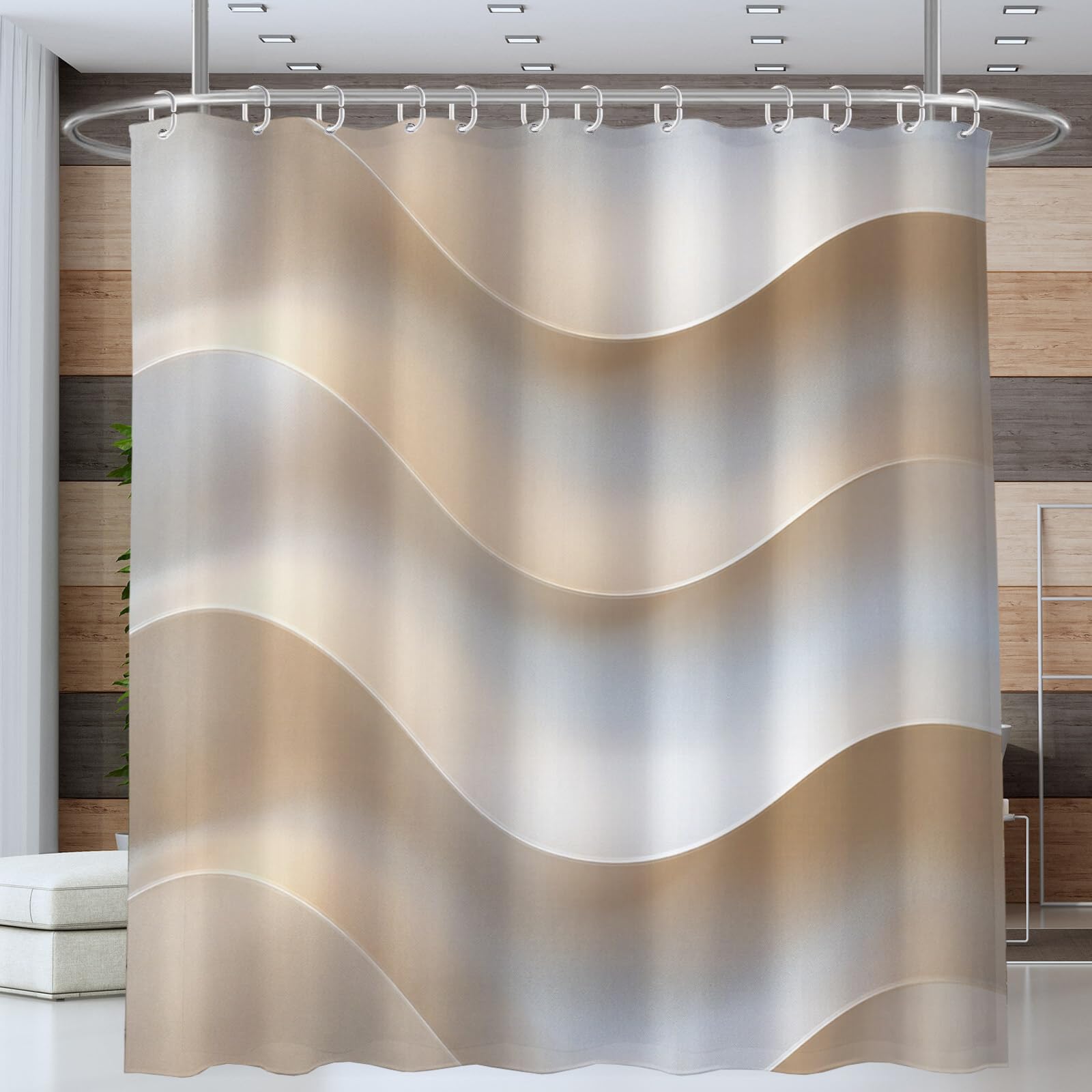 Rideau Douche, Rideau Baignoire Lavable en Machine Rideaux Douche Tissus Lavable Rideau De Baignoire Lavable pour Salle De Bain Domicile Baignoire Famille, Texture Ondulée,