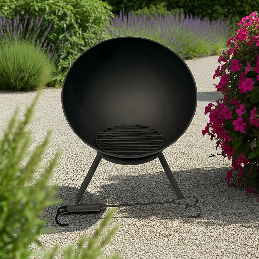 Jet-Line Feuerschale NAVARO Outdoor Living Feuerstelle für Garten und Terrasse 60 cm Geneigt oder Horizontal Funken Windgeschützt Schwarz Feuerkorb Feuertonne mit Drehmechanismus Stahl