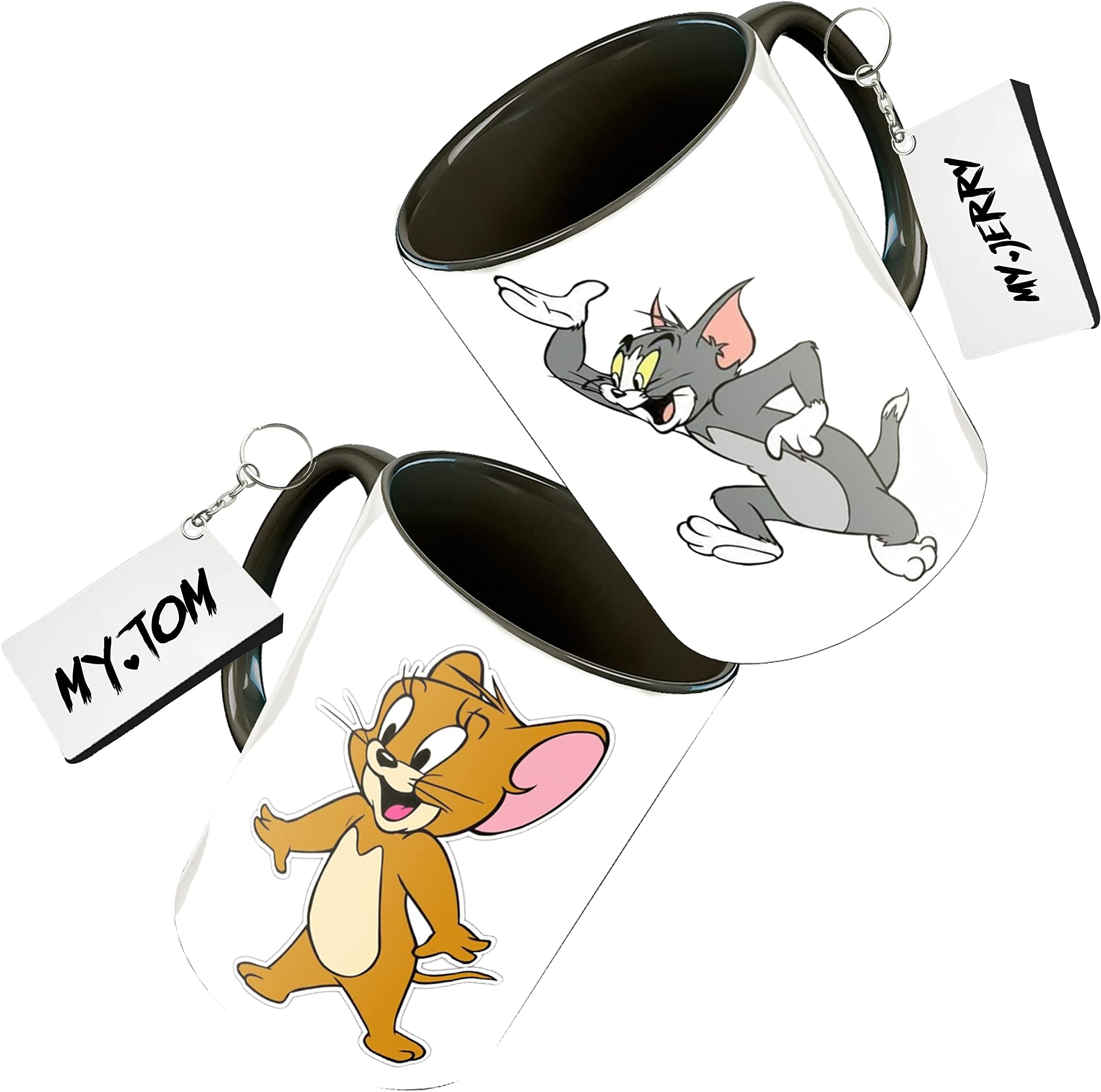 Tee Mafia Tom & Jerry Combo Mug with Keychain Free Printed Quote |Set of 2 Combo Mug