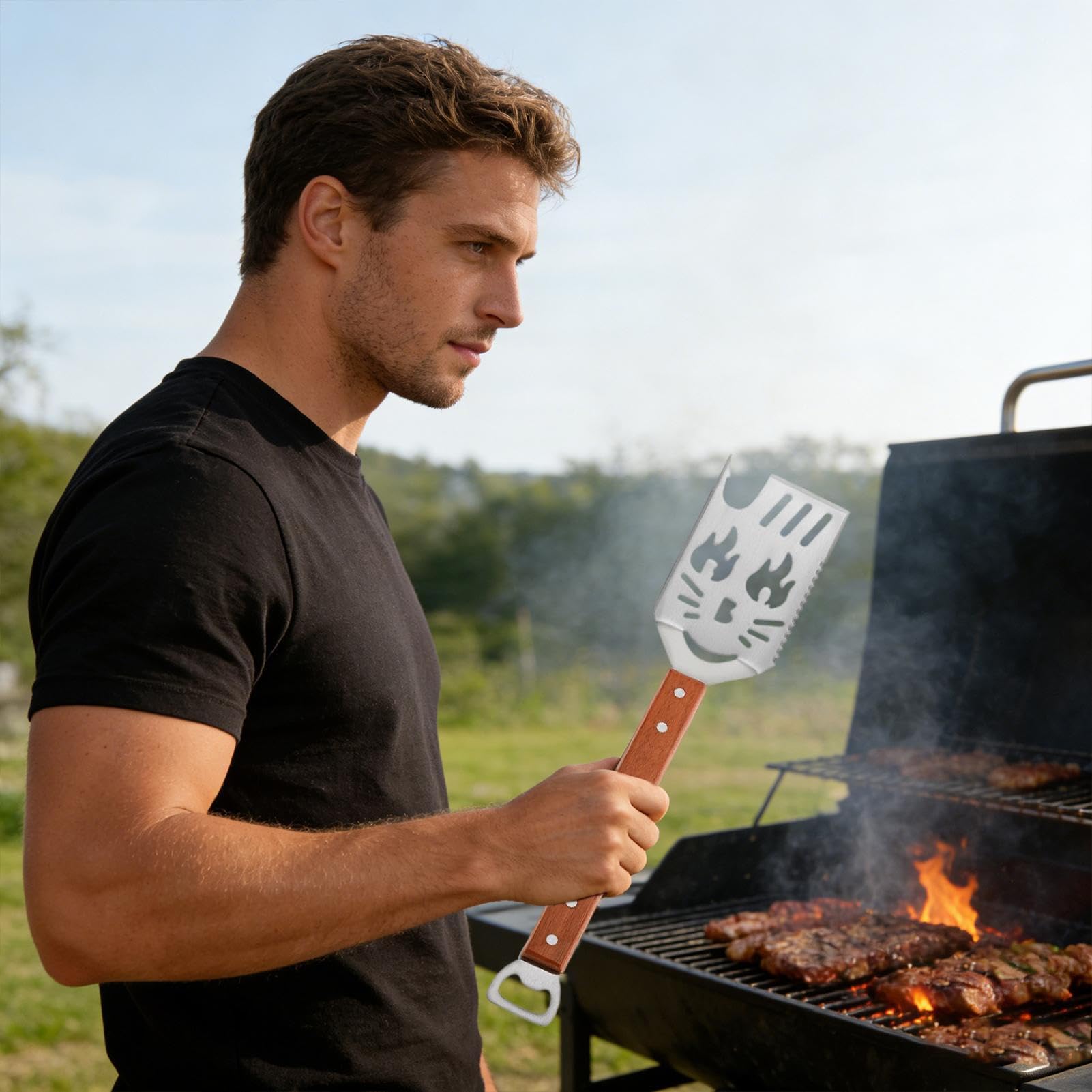 Grillwerkzeug-Set, Edelstahl, kompakt, Spachtel, Zange und
