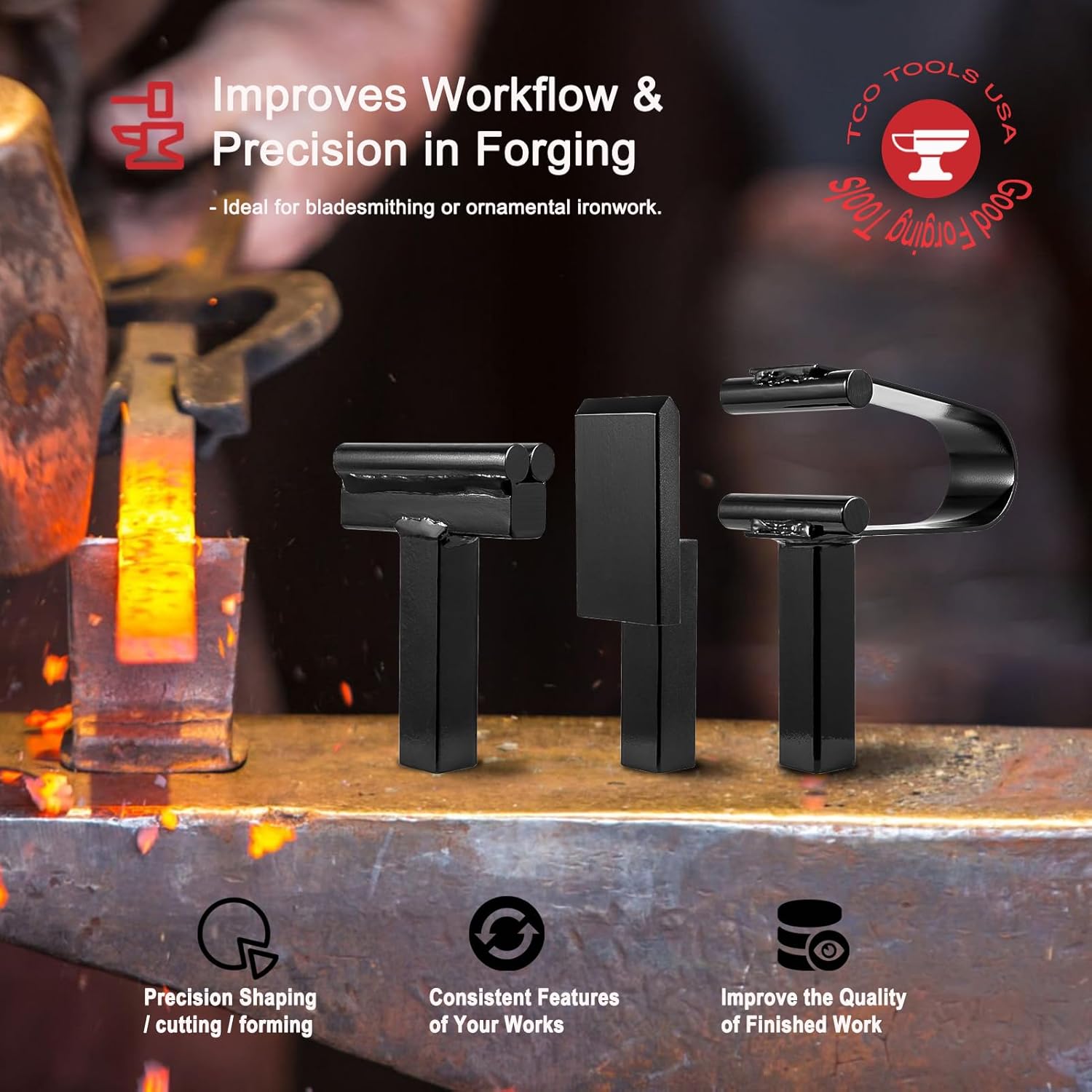 Blacksmith Anvil Forge Hardy Tool Set 3/4" – 3 Pcs Hot Cut, Creasing Stake, Spring Fuller – Heavy Duty Forging Hardy Tools for Anvil or Vise – Blacksmithing Tools for Metalwork & Knife Making