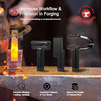 Blacksmith Anvil Forge Hardy Tool Set 3/4 – 3 Pcs Hot Cut, Creasing Stake, Spring Fuller – Heavy Duty Forging Hardy Tools for Anvil or Vise – Blacksmithing Tools for Metalwork & Knife Making