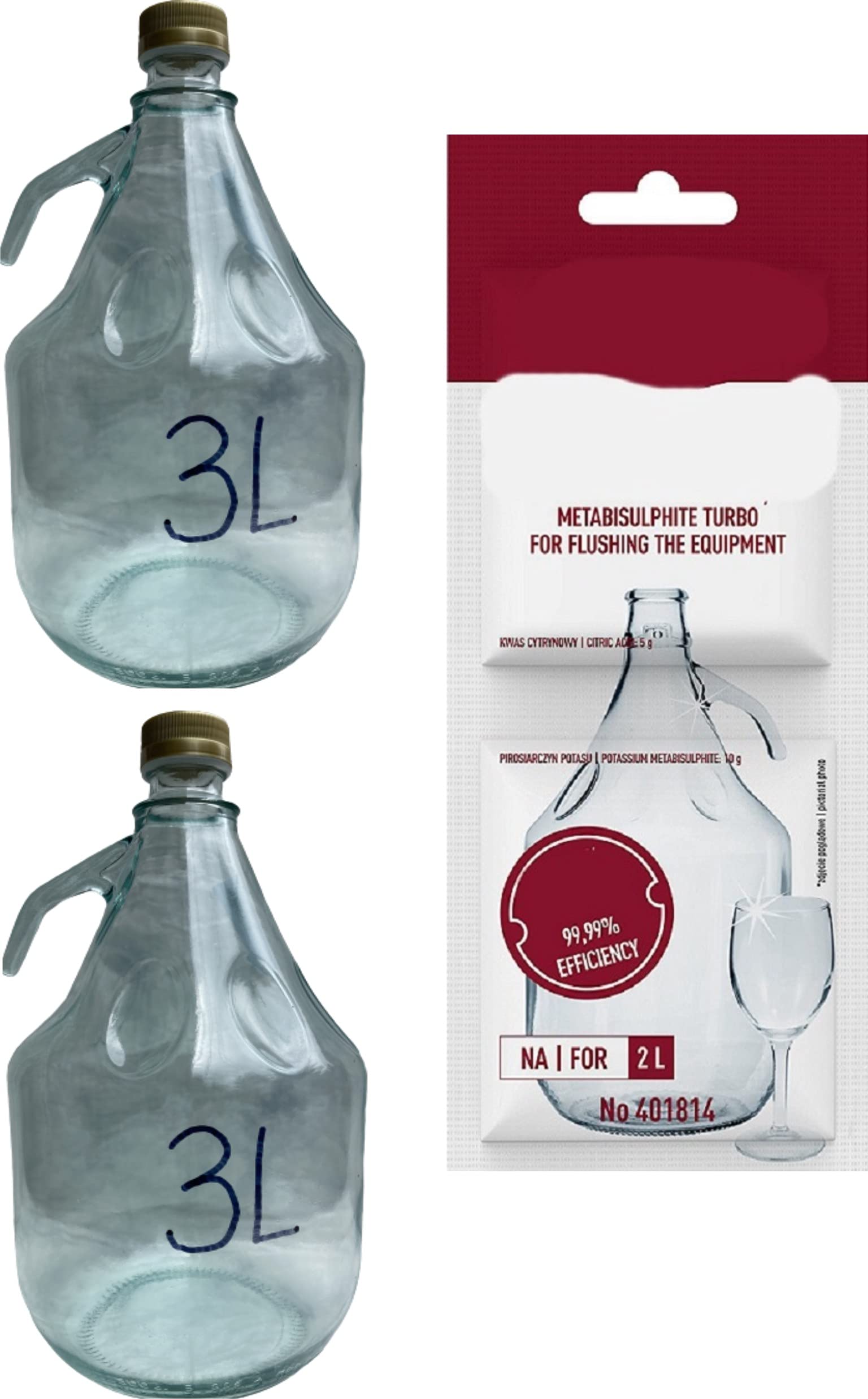 lilawelt24 2 x 3L Flasche mit Schraubverschluß + Schwefelpulver GLASBALLON Weinballon GÄRBALLON GLASFLASCHE Flasche Gallone Leere Glasflasche zum Befüllen