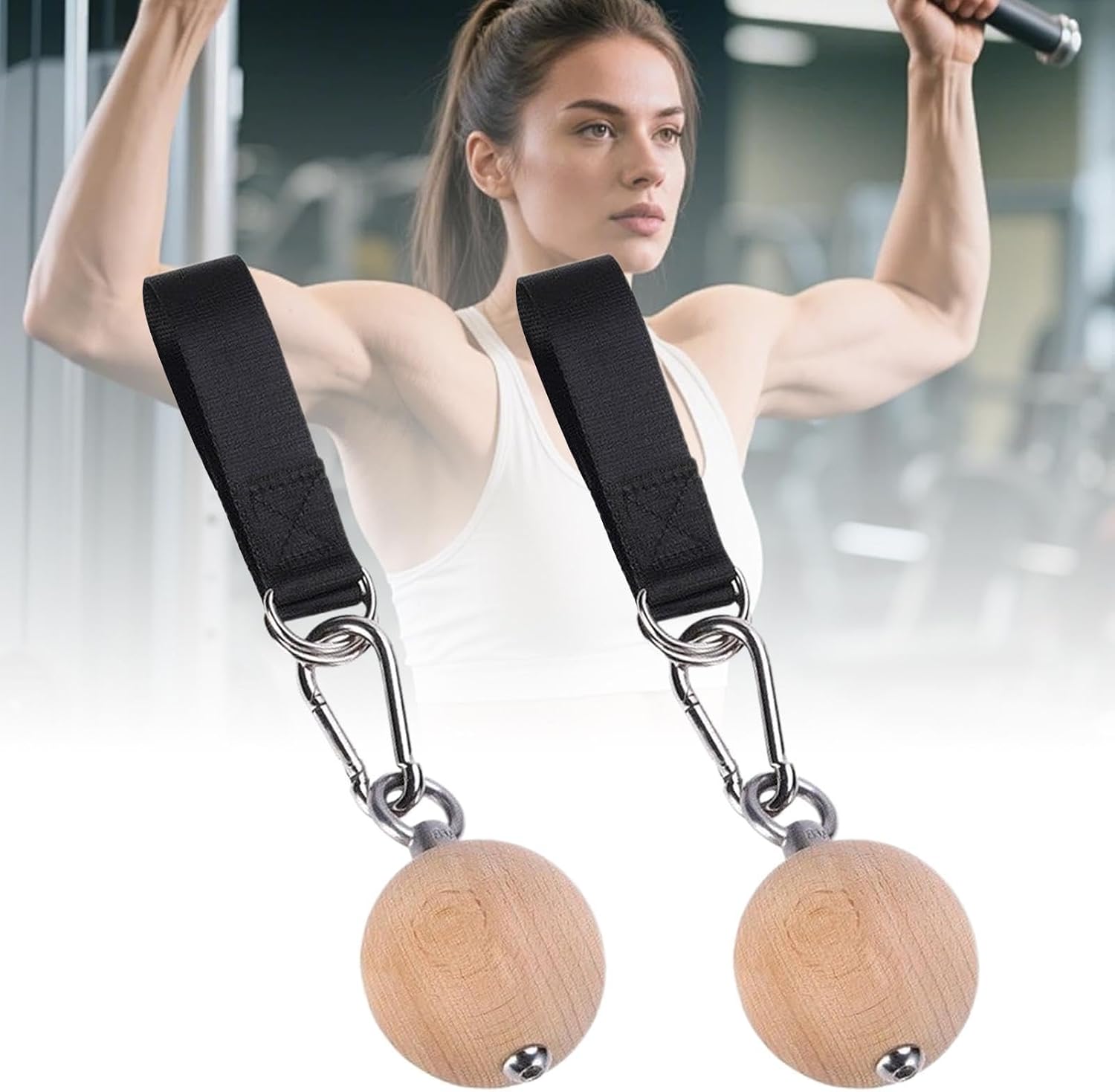 Pull Up Ball Hold Grip - 7cm Non-Slip Hand Exerciser, Stainless Steel Wood Webbing, Forearm Strength Trainer | Heavy Duty Workout Grip For Barbell Resistance Band Handle Home Gym Exercise Gear