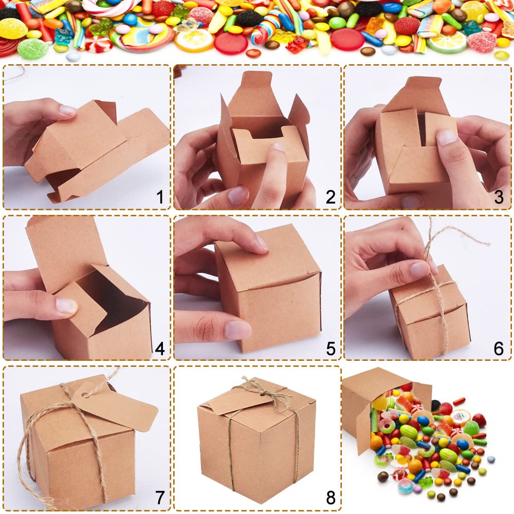 Boite Carton Avec Couvercle NAROSEBE Lot De 50 Boîtes Cadeau Kraft 7x7x7cm - Avec Corde Et Étiquette - DIY Mariage/Anniversaire/Noël Boite Cadeau Anniversaire