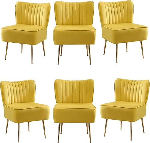 Miniatura 32 de Moderno juego de 3 sillas decorativas de piel sintética, tapizadas, con respaldo de alas sin brazos con patas doradas, cómodo sofá individual, Rojo