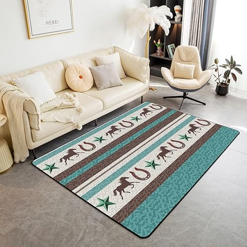 Alfombra de herradura occidental de 5 x 7 para niños, estilo retro, estilo vaquero, para sala de estar, dormitorio, hombres, granja, salvaje oeste,