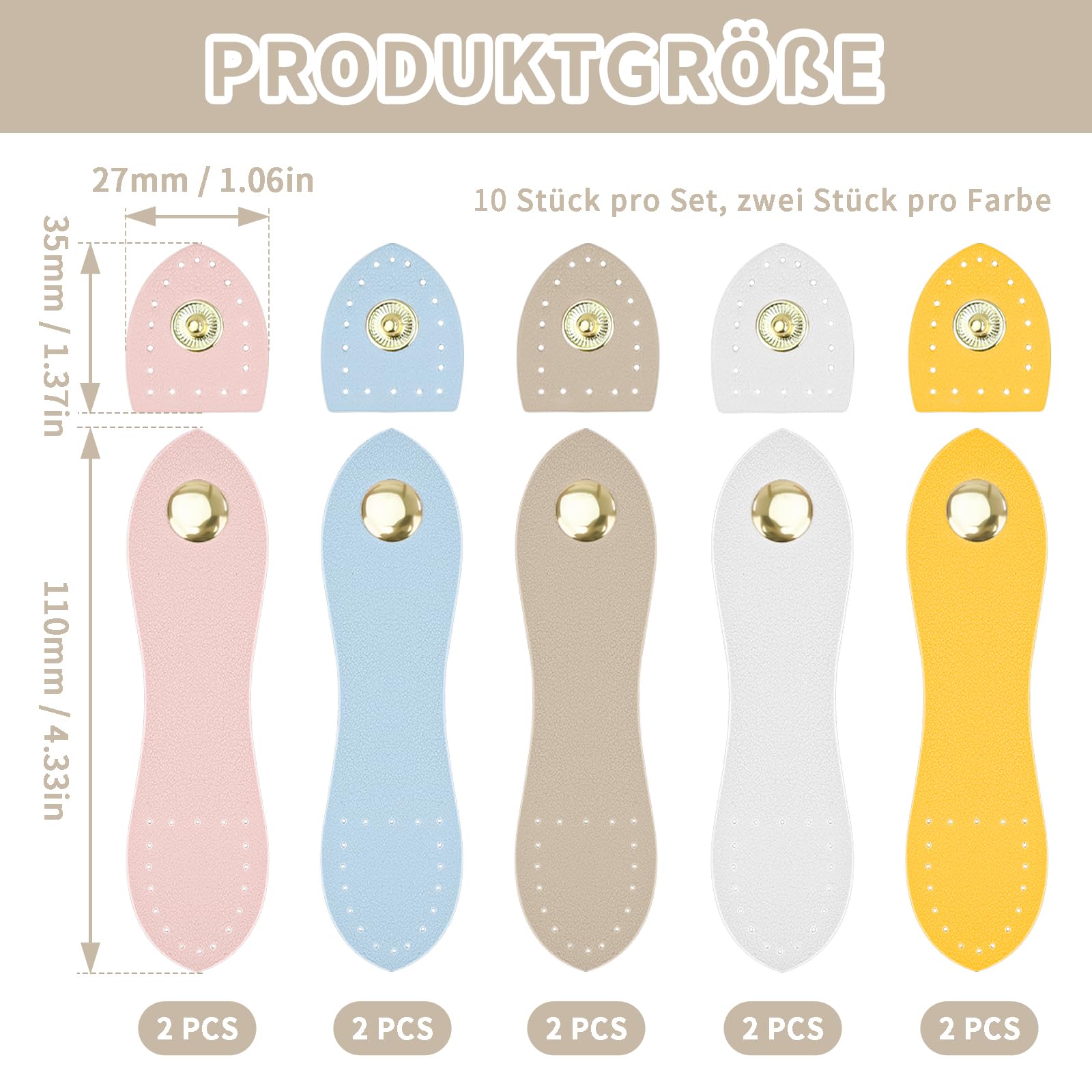 10 Stück Lederriemen Mit Druckknöpfen - Taschenverschlüsse Für DIY Häkeltaschen