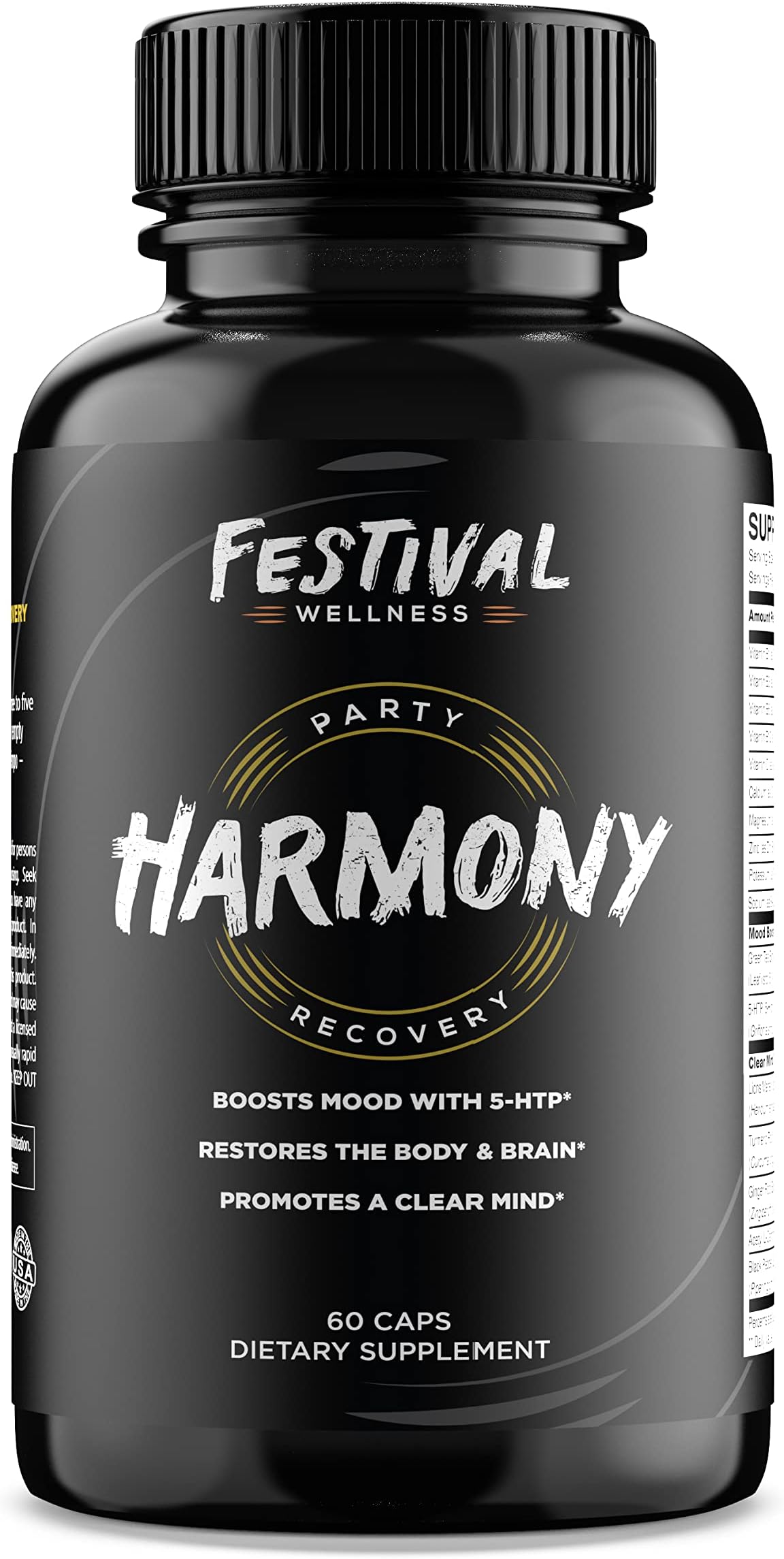 Harmony: Festival Recovery | Post-Festival, Rave, and Party Recovery Supplement | 5-HTP + Mood Boost, Replenishes B-Vitamins & Electrolytes, Promotes a Clear Mind