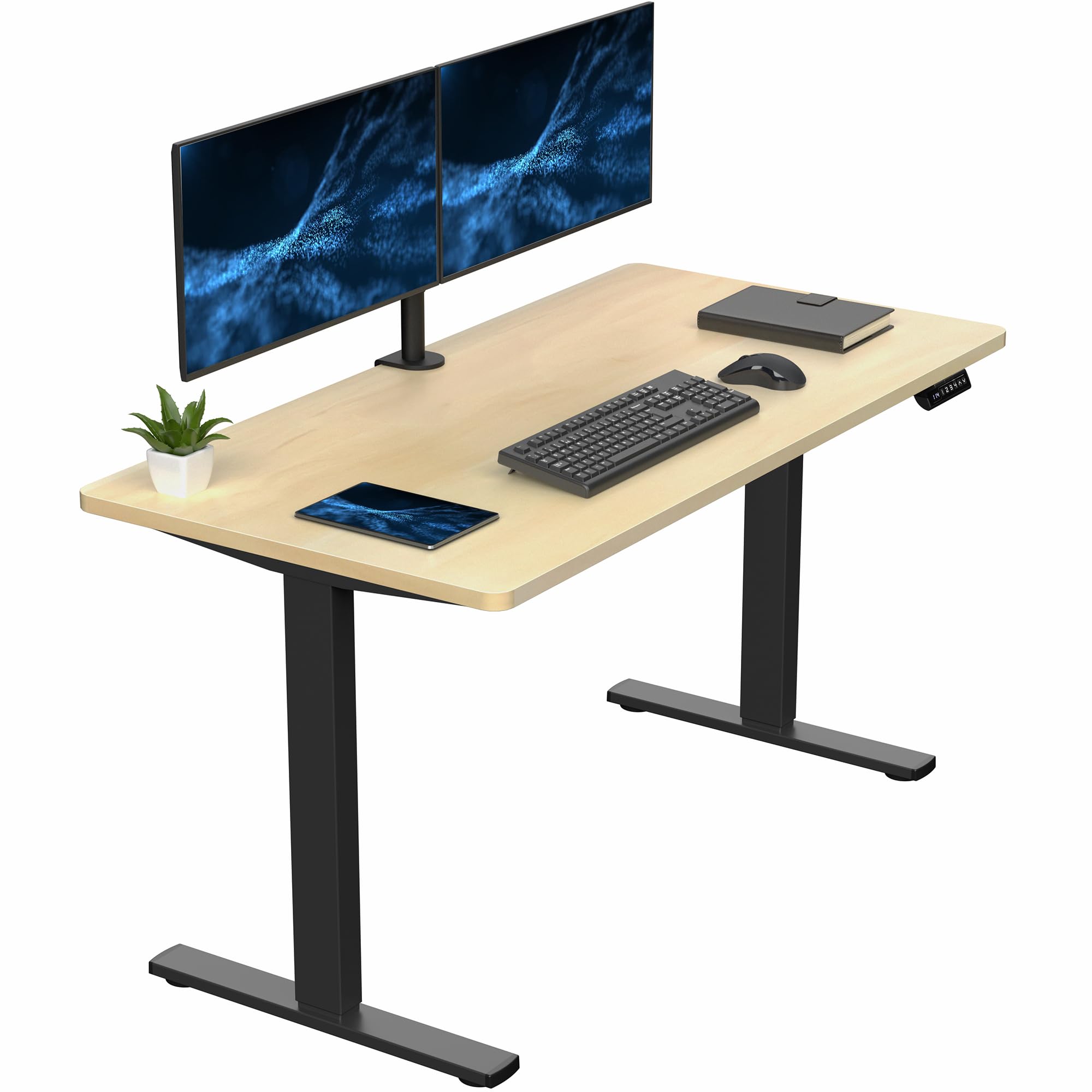 VIVO Electric 55 x 28 in Standing Desk, Memory Height Adjustment, 1B Series, Holds 220 lbs, One-Piece Light Wood Top, Black Frame, DESK-KIT-1B55C